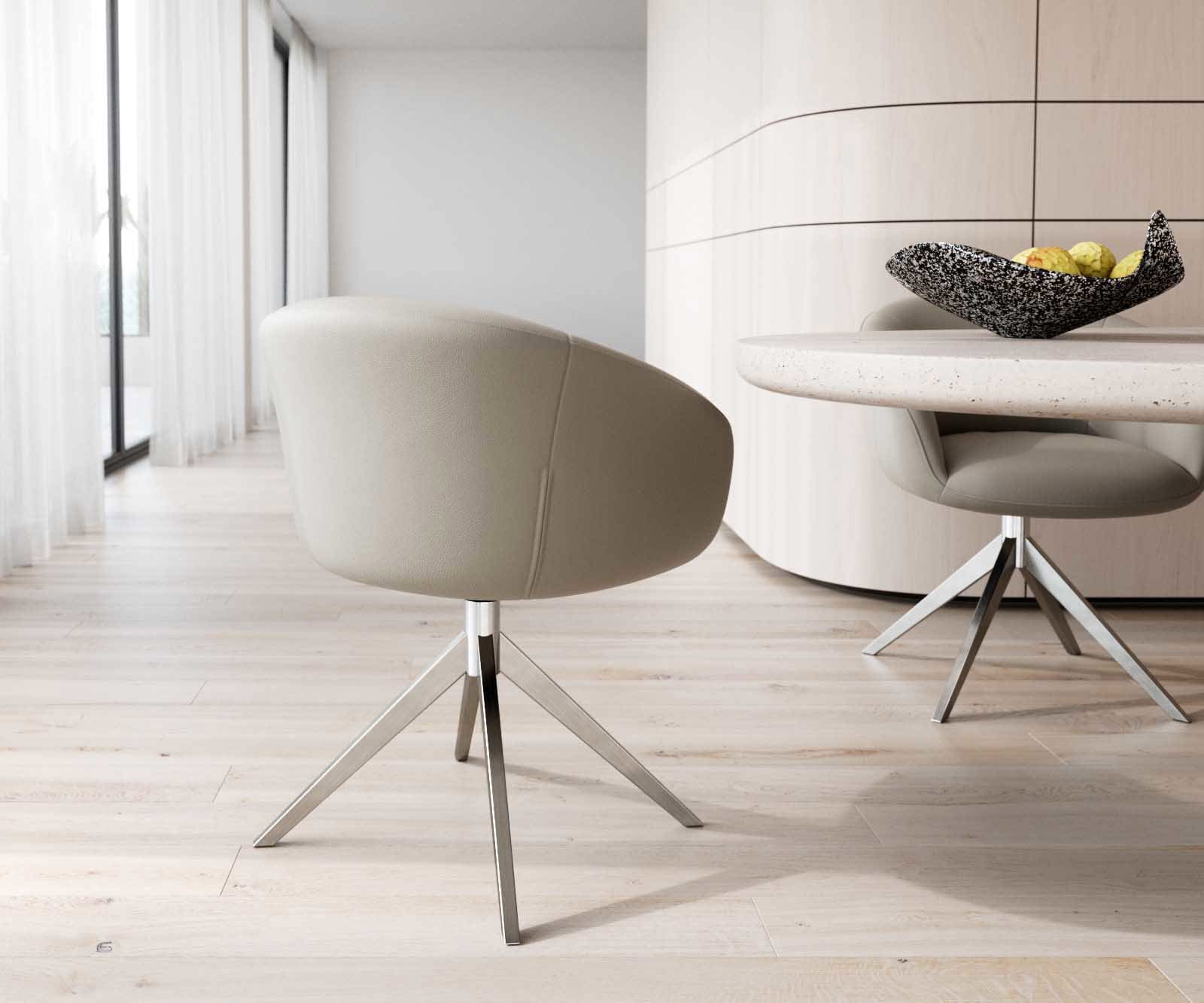 Врътящ се стол с подлакътници Естествена кожа Сиво-Кафяв Конус крак плосък Неръждаема стомана 360° въртящ се Покет пружина Vinka-Flex 4 Врътящ се стол с подлакътници Естествена кожа Сиво-Кафяв Конус крак плосък Неръждаема стомана 360° въртящ се Покет пружина Vinka-Flex 4