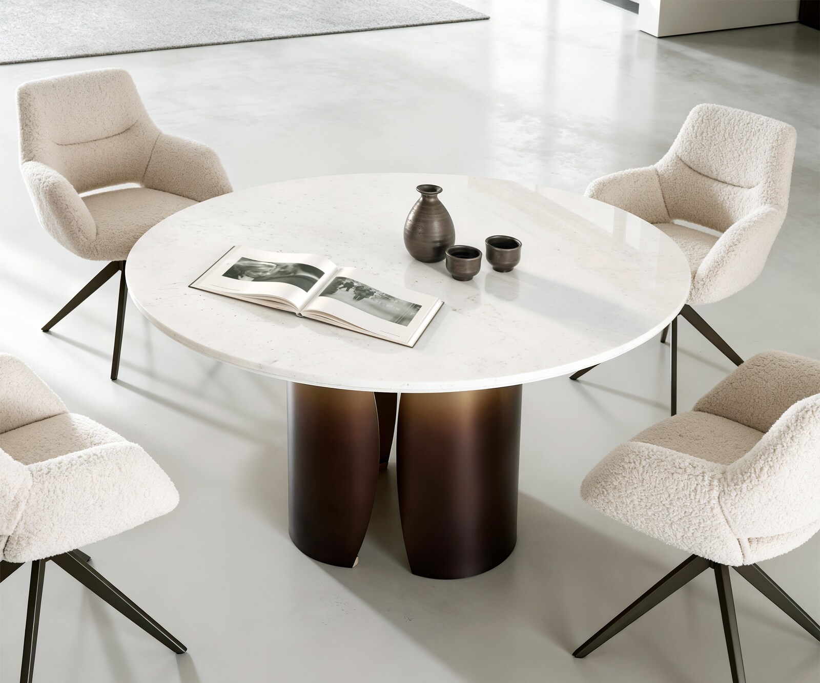 Трапезна маса Adenza Round 140x140 cm Marble White Metal Gold Fusion Finish 4