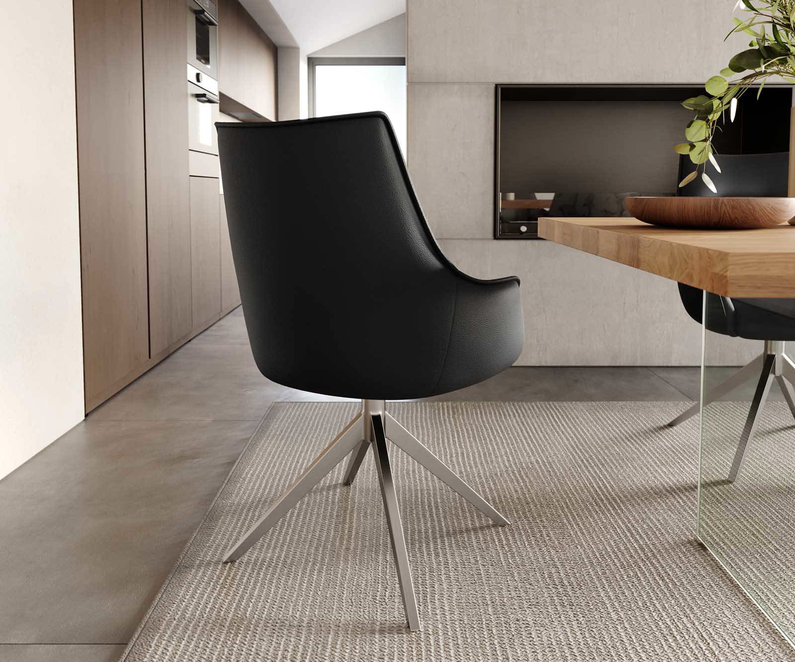 Врътящ се стол с подлакътници Естествена кожа Черен Конус крак плосък Неръждаема стомана 360° въртящ се Покет пружина Alja-Flex 3 Врътящ се стол с подлакътници Естествена кожа Черен Конус крак плосък Неръждаема стомана 360° въртящ се Покет пружина Alja-Flex 3