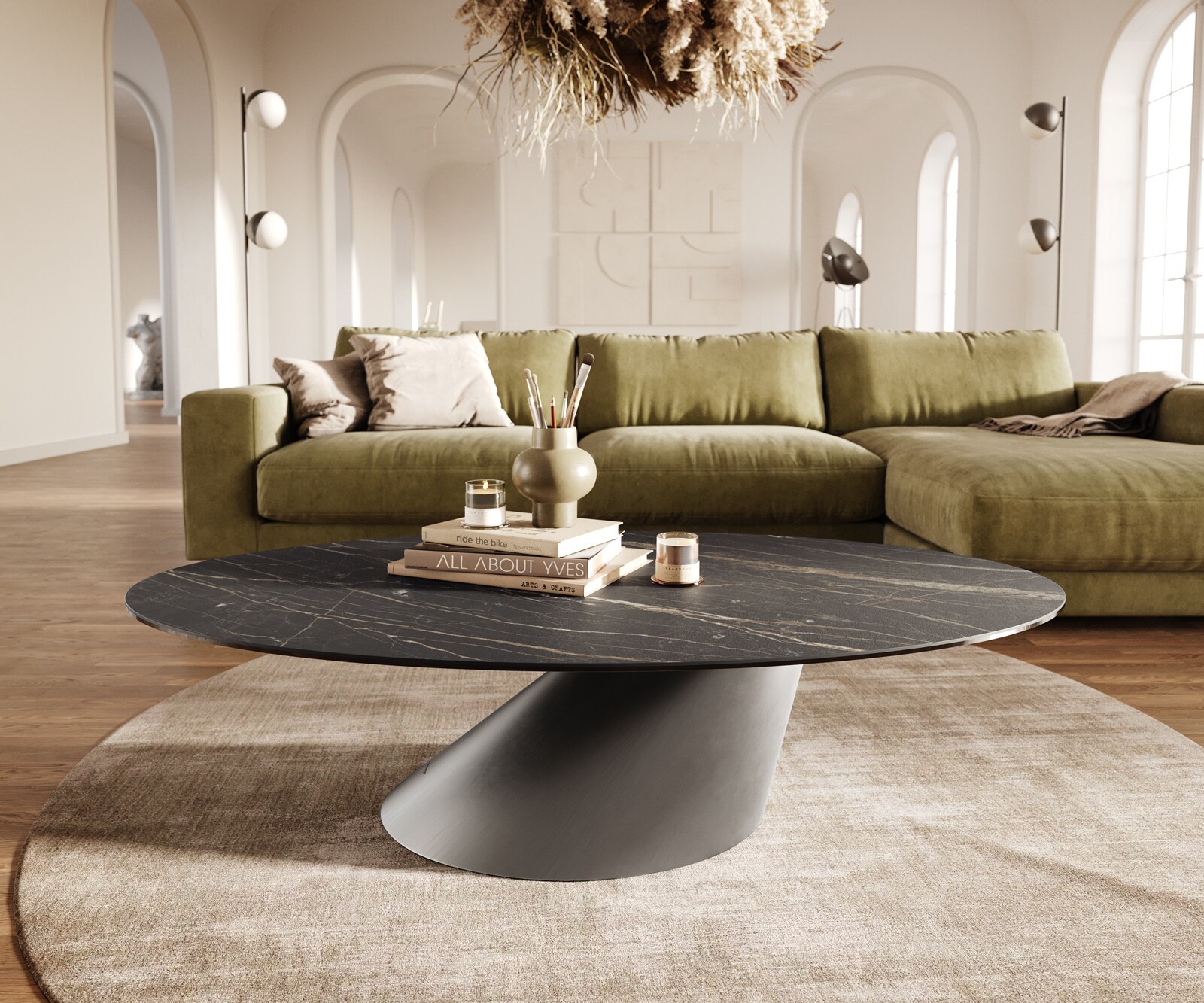 Масичка за хол Edge Oval 140x80 см, керамика Laminam, цвят „®“, „Noir Desir“, кафяво, Conis, неръждаема стомана с матирана повърхност 2