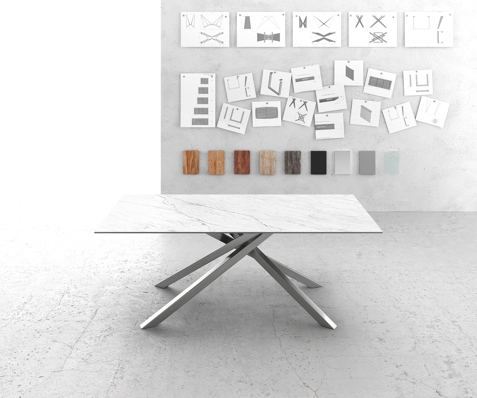 Маса 200x100cm Keramik Laminam®Statuarietto Бял КръстРамка Правоъгълник Неръждаема стомана Edge 2