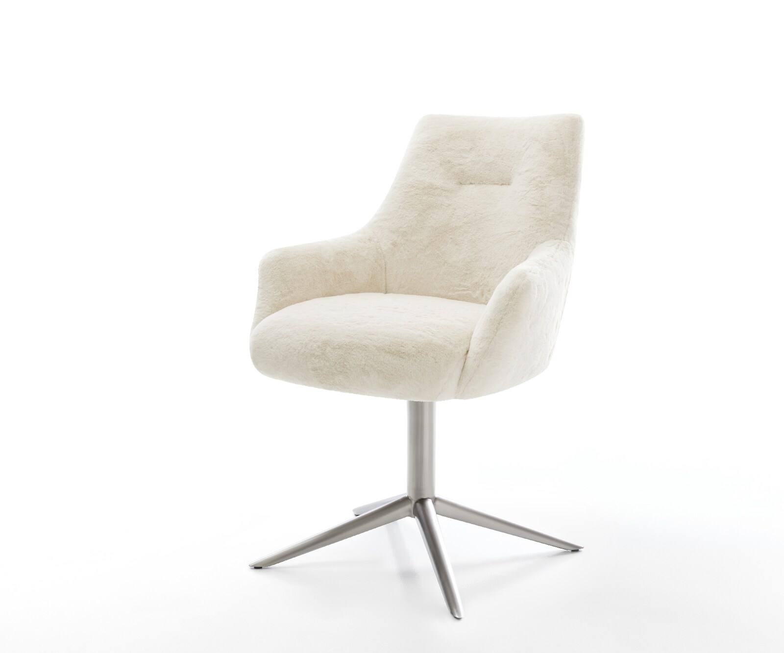 Въртящ се стол Alja-Flex с подлакътници Плюш кремаво-бяло Основа от неръждаема стомана Завъртане на 360° Люлееща се функция Ядро от джобни пружини 1