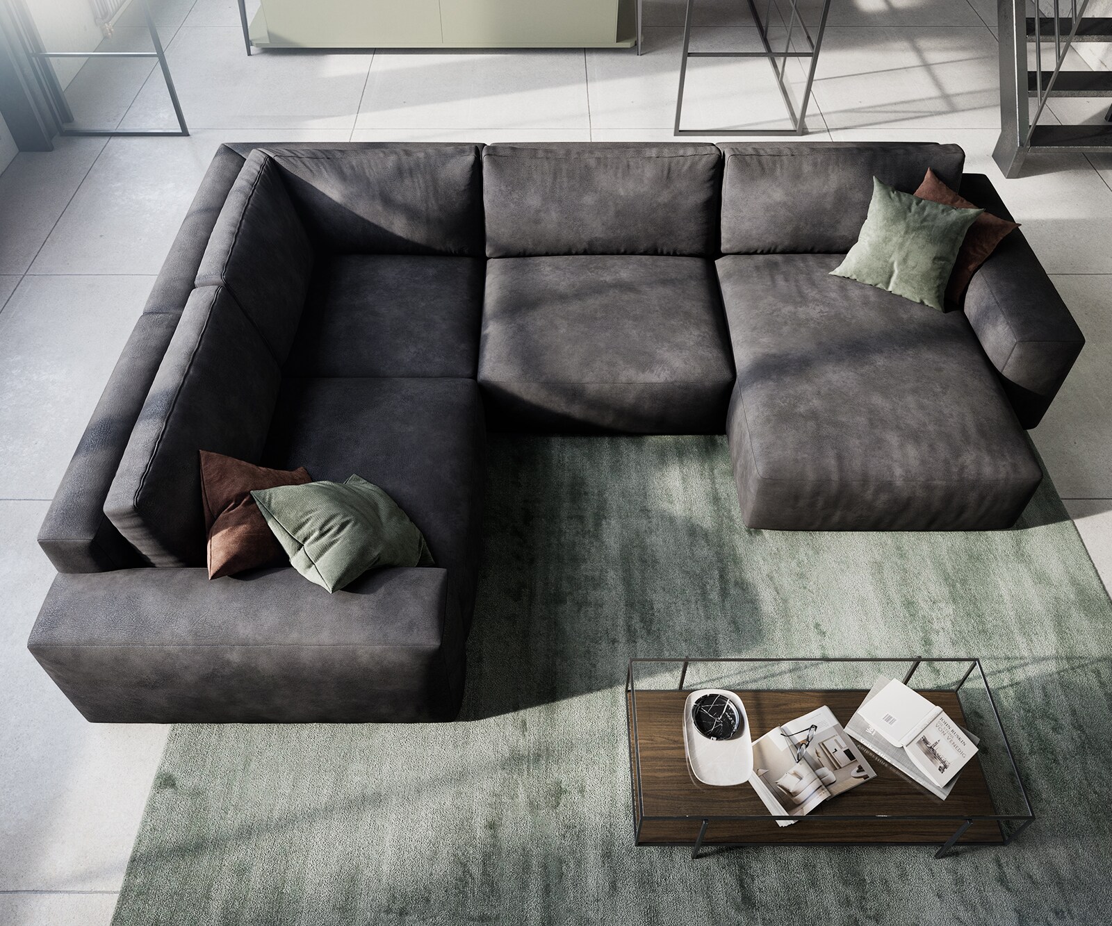 Холна гарнитура L 330x230 cm Имитация на кожа Винтидж Антрацит Лежанка вариации Lanzo 4