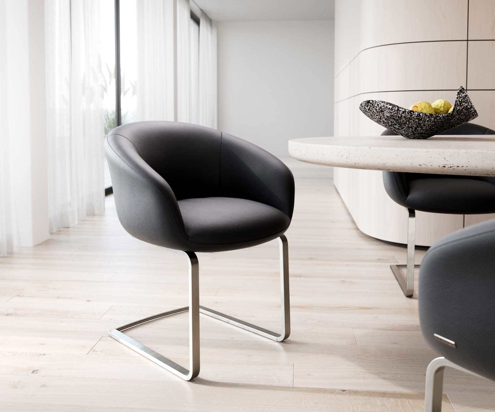 Люлеещ стол с подлакътници Естествена кожа Черен Конзолен крак плосък Неръждаема стомана Покет пружина Vinka-Flex Люлеещ стол с подлакътници Естествена кожа Черен Конзолен крак плосък Неръждаема стомана Покет пружина Vinka-Flex