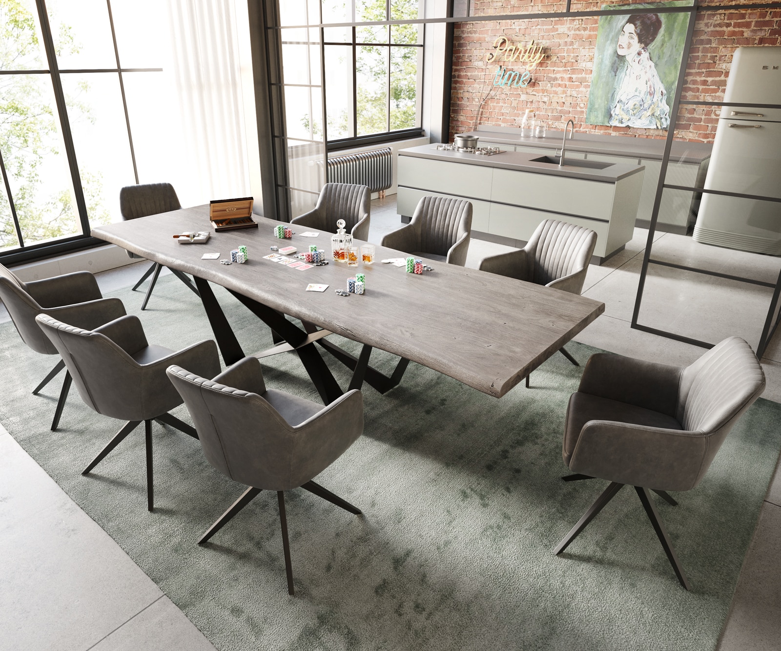 Маса 300x100 XL Акация Платинен цвят Spider плоска стомана Черен Edge 6