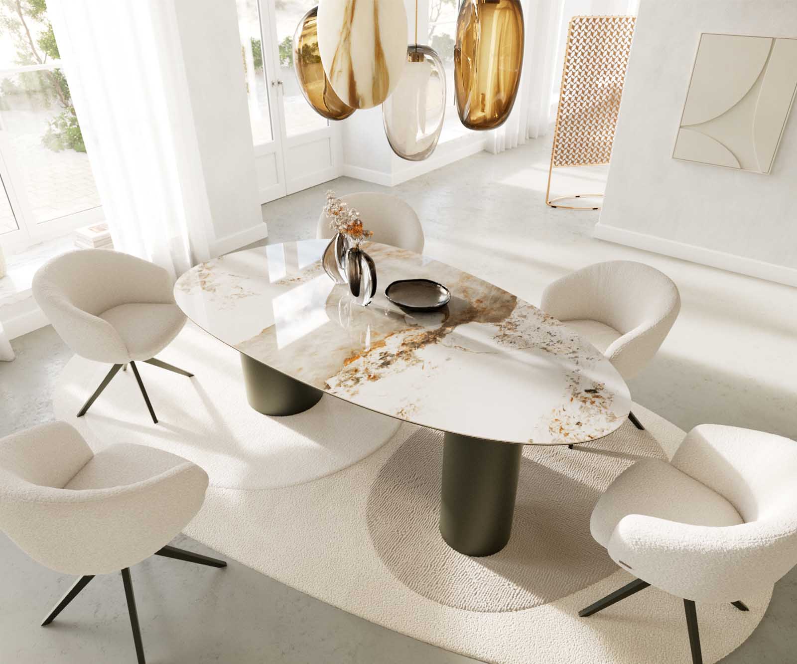 Маса Oval 220x120 Keramik Minas Melange Бял-Бежов Troa Метал Ефектенфиниш Titan Edge