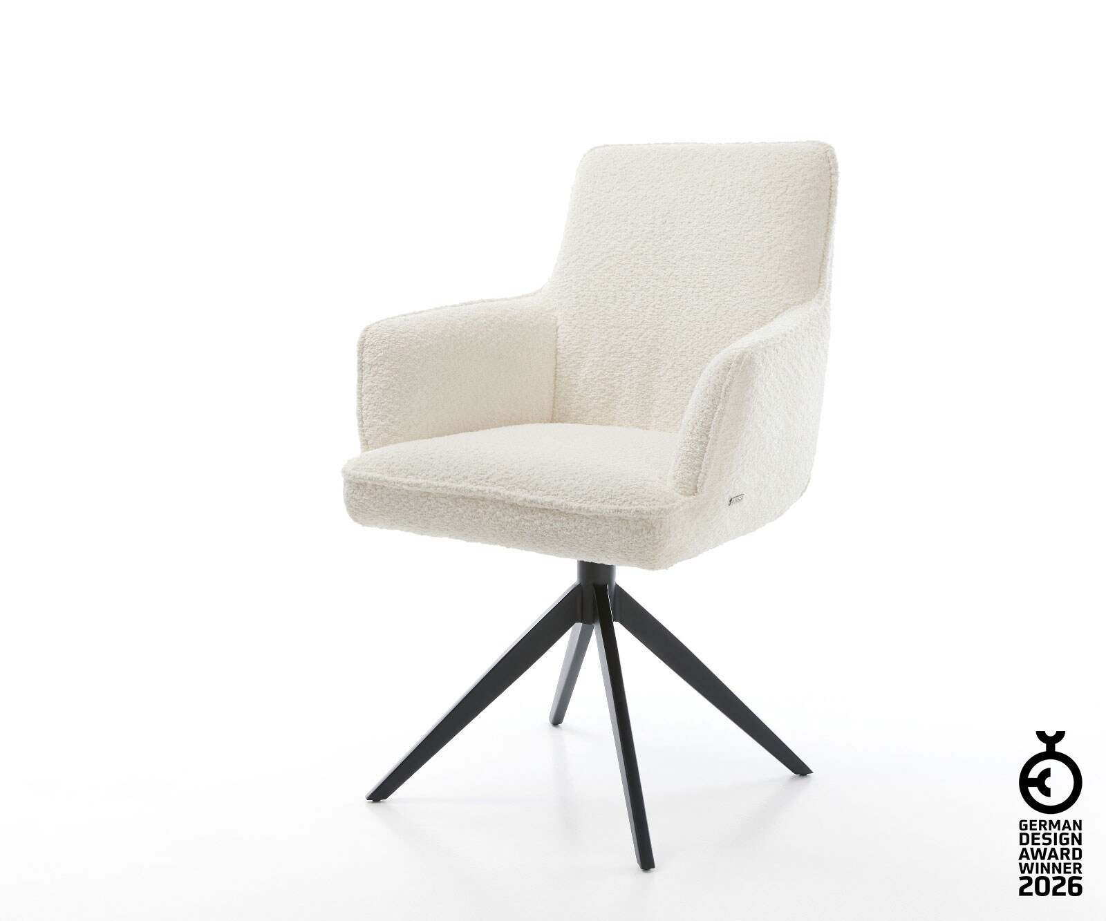 Въртящ се стол Heira-Flex с подлакътници Bouclé White Кръстосана рамка широка Black Въртене на 360° Люлееща се функция Pocket spring core 1