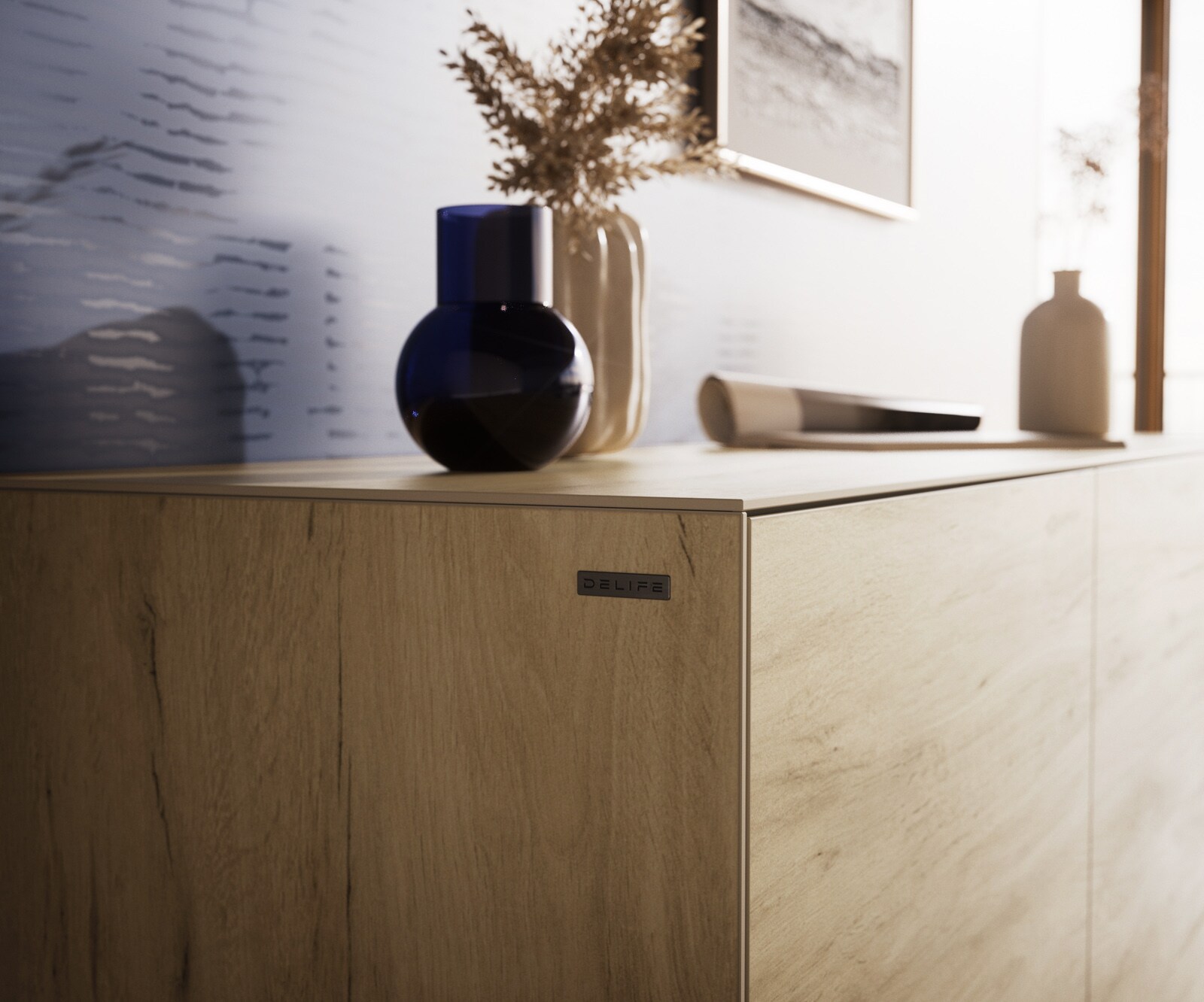 Бюфет Cuor 150 см Керамика Laminam® Sabbia Дъбов цвят 3 врати Основа Метал Черен 6