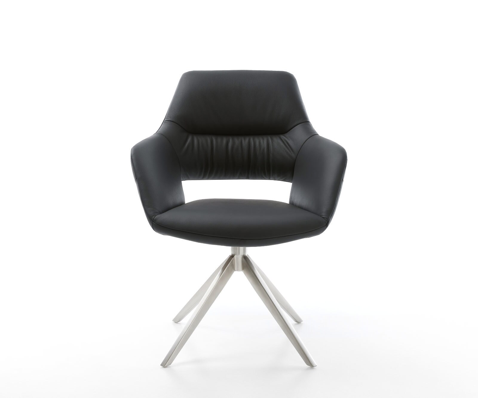 Въртящ се стол Yago-Flex с подлакътници Естествена кожа Черна кръстосана рамка широка Неръждаема стомана Въртене на 360° Люлееща се функция Ядро от джобни пружини 1