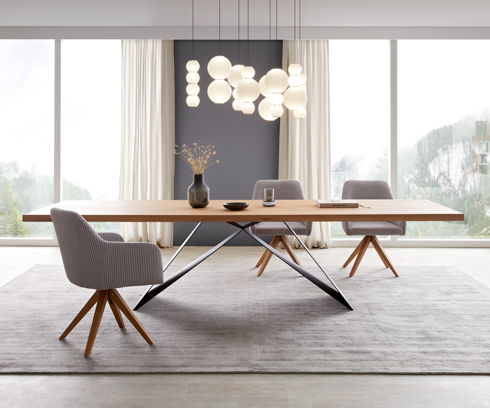 Маса 300x100 Дъб Натурал V-Рамка плоска стомана Черен Edge 1