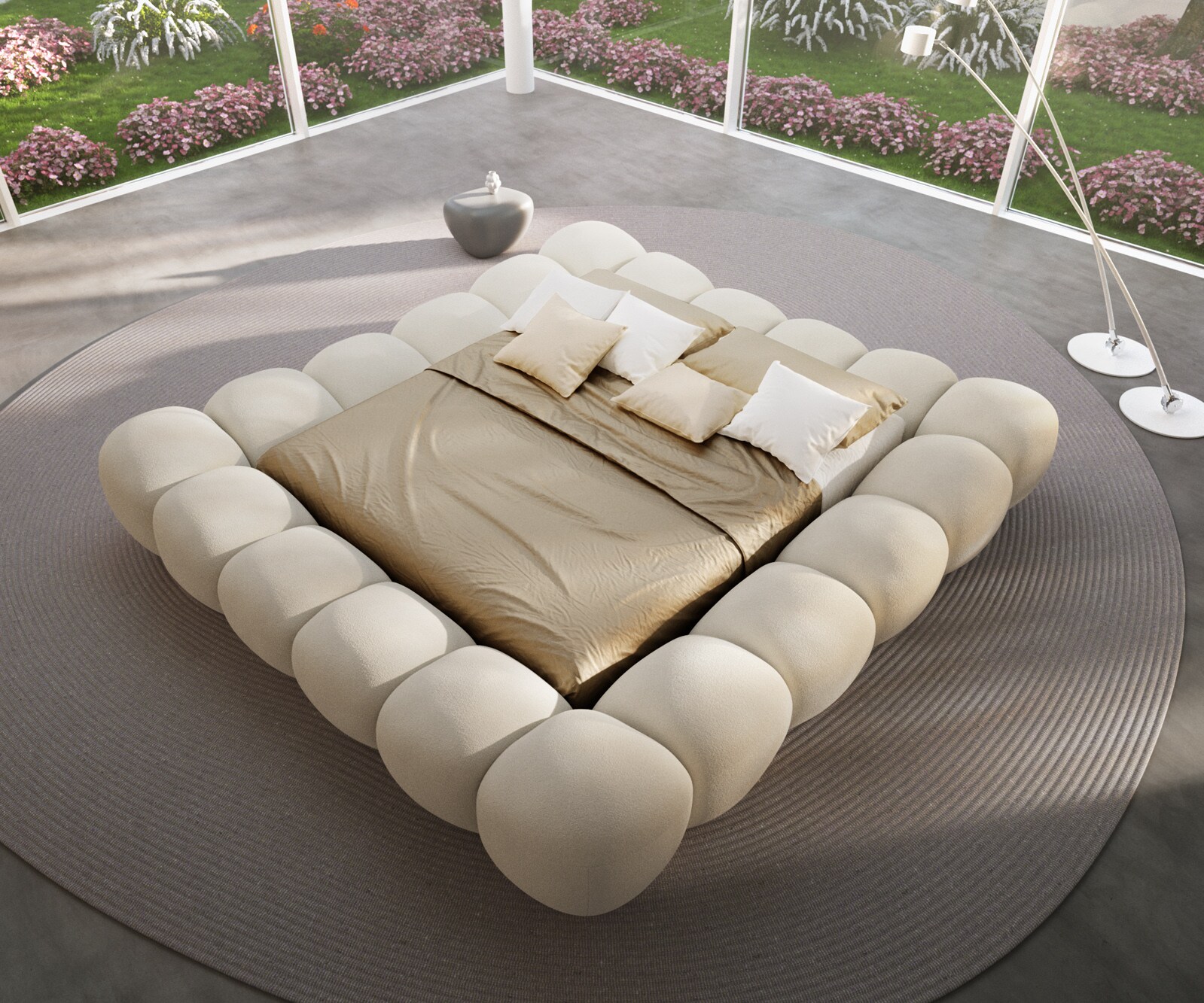 Тапицирана рамка за легло Perlla 180x200 cm bouclé крем-бяло 1