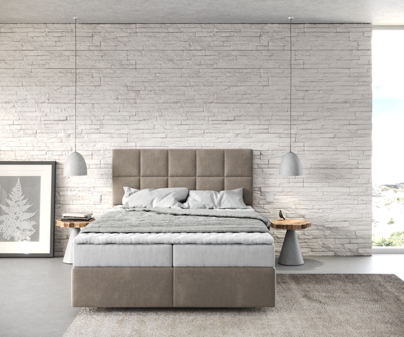 Легло Боксспринг 140x200 cm Микрофибър Бежов с Матрак и Топер Dream-Fine 1 Легло Боксспринг 140x200 cm Микрофибър Бежов с Матрак и Топер Dream-Fine 1