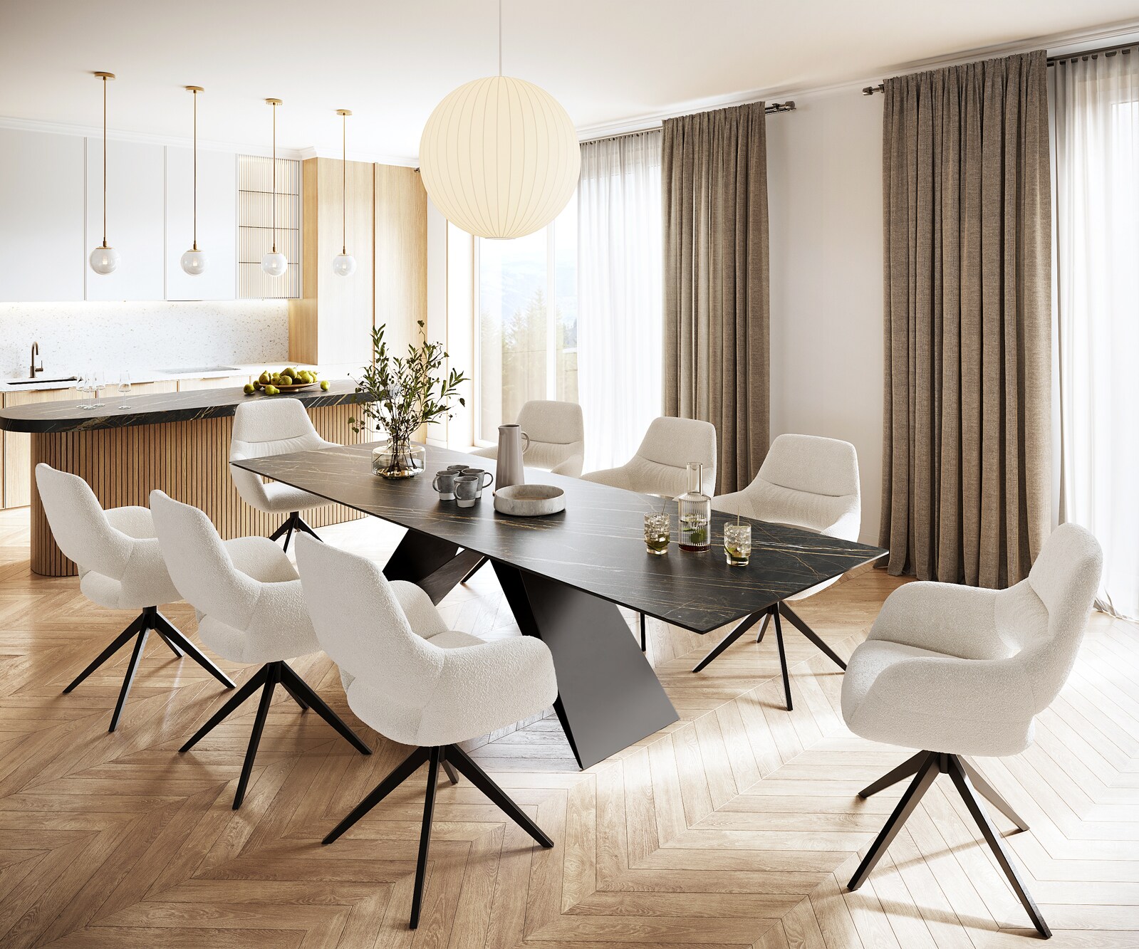 Маса 300x100cm Keramik Laminam®Noir Desir Кафяв V-среден крак Черен Edge 5