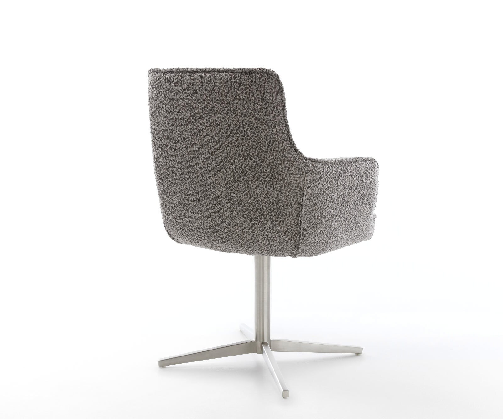 Врътящ се стол с подлакътници Букле СребристСив Офис основа Неръждаема стомана 360° въртящ се Покет пружина Heira-Flex 5