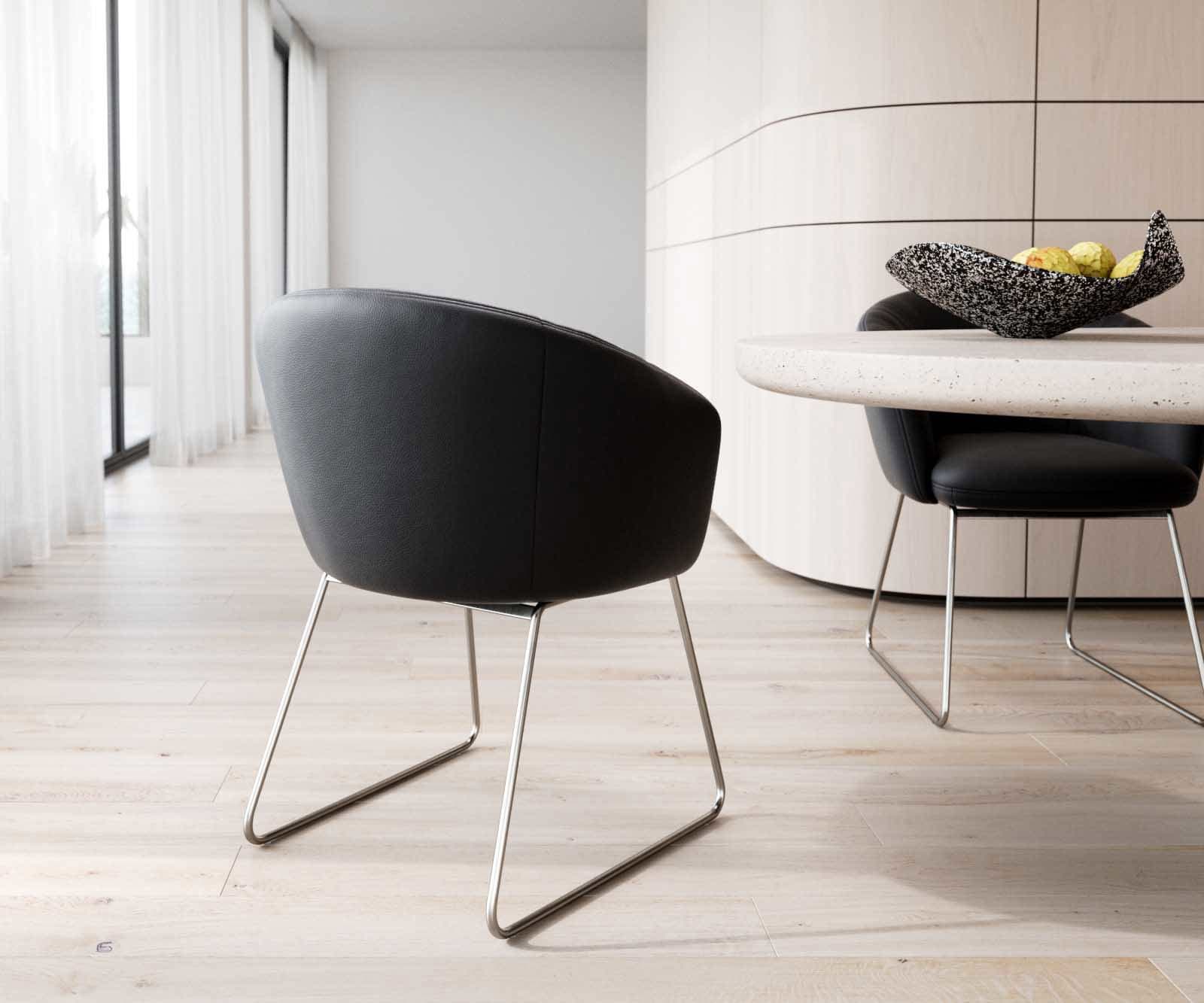 Стол Естествена кожа Черна Извити крака Неръждаема стомана Покет пружина Caja-Flex 5 Стол Естествена кожа Черна Извити крака Неръждаема стомана Покет пружина Caja-Flex 5