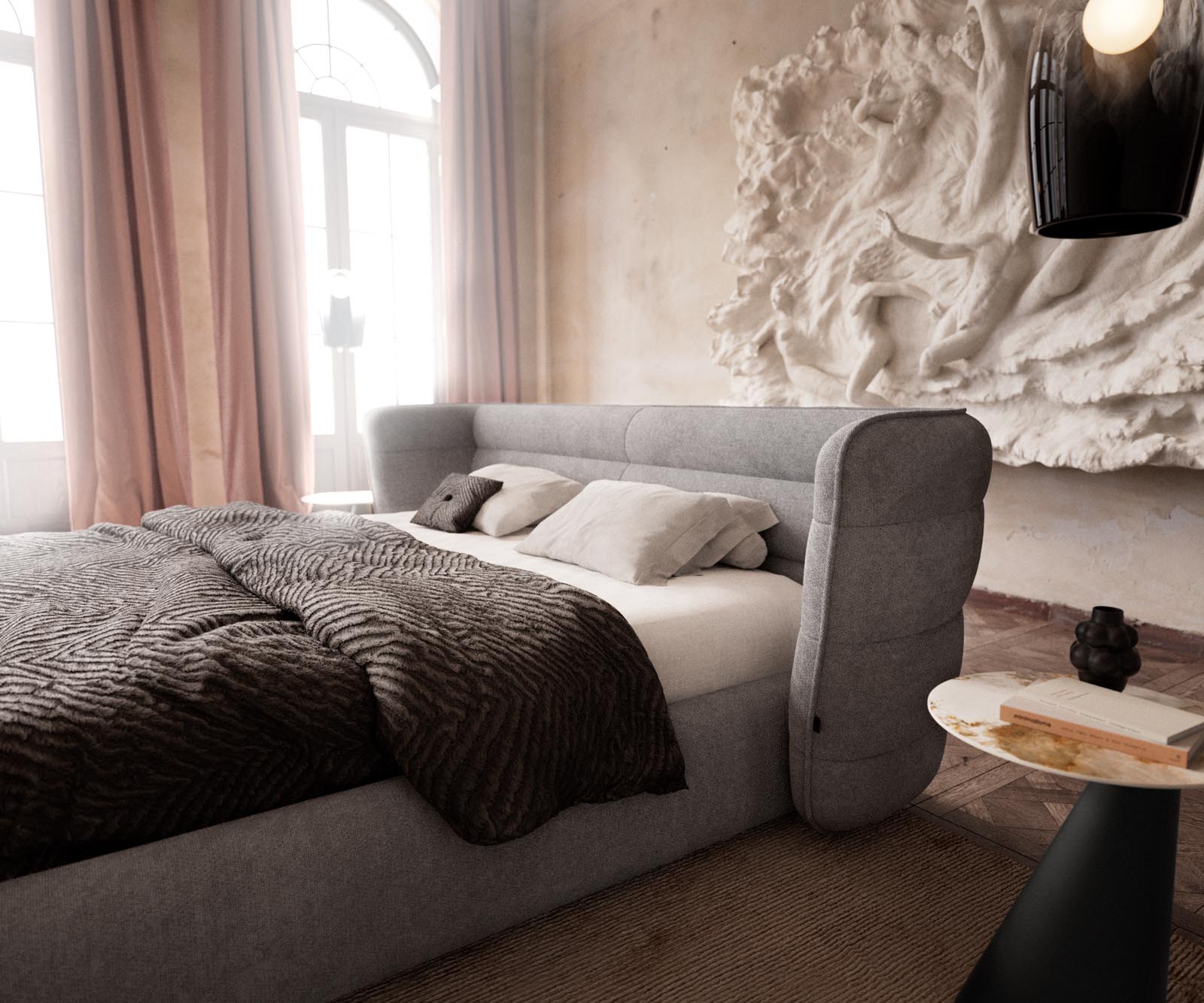 Тапицирана основа за легло Simea 180x200 cm, микрофибър, сива 4 Тапицирана основа за легло Simea 180x200 cm, микрофибър, сива 4