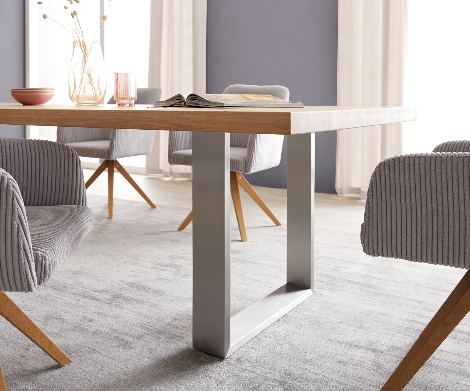 Маса 300x100 Дъб Натурал Неръждаема стомана Тесен профил Edge 5