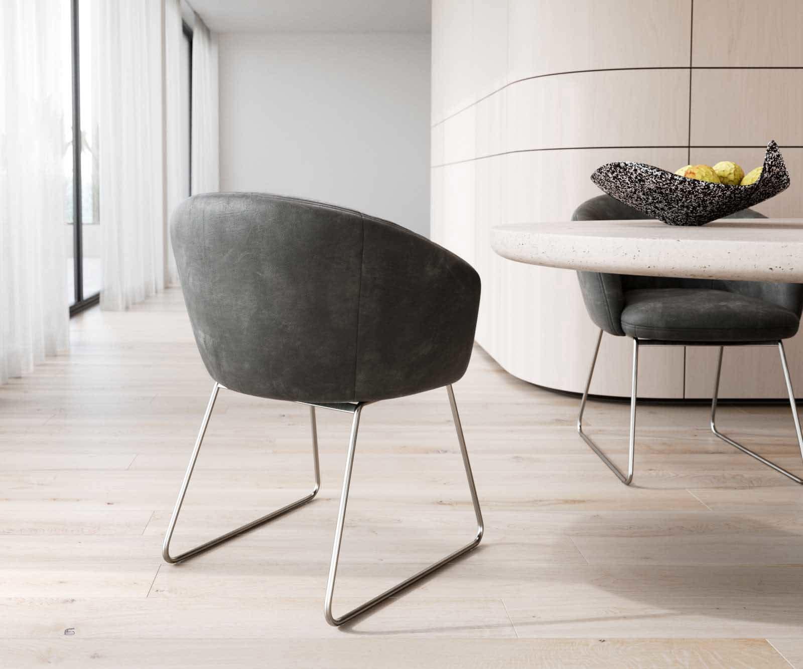 Стол Антрацит Винтидж Извити крака Неръждаема стомана Покет пружина Caja-Flex 4 Стол Антрацит Винтидж Извити крака Неръждаема стомана Покет пружина Caja-Flex 4