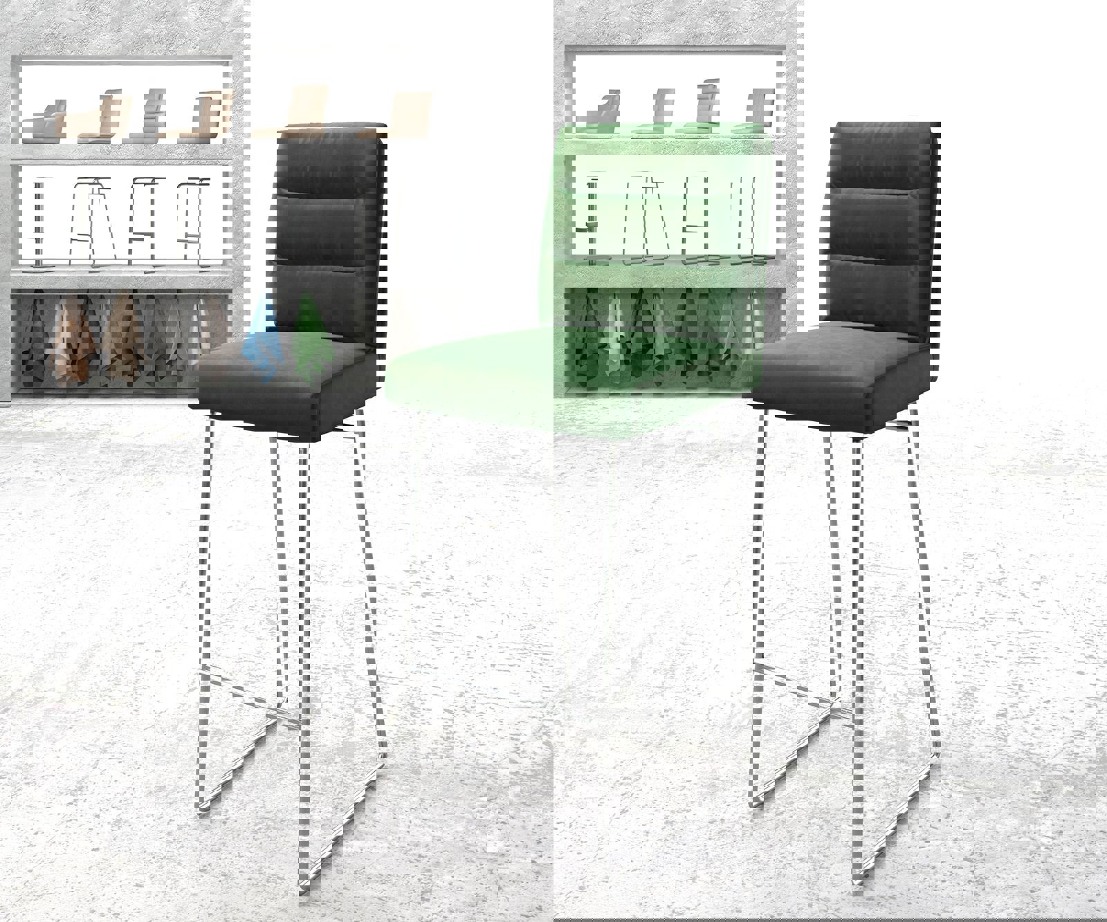 Барстол Pela-Flex кадифе зелена основа от неръждаема стомана 1