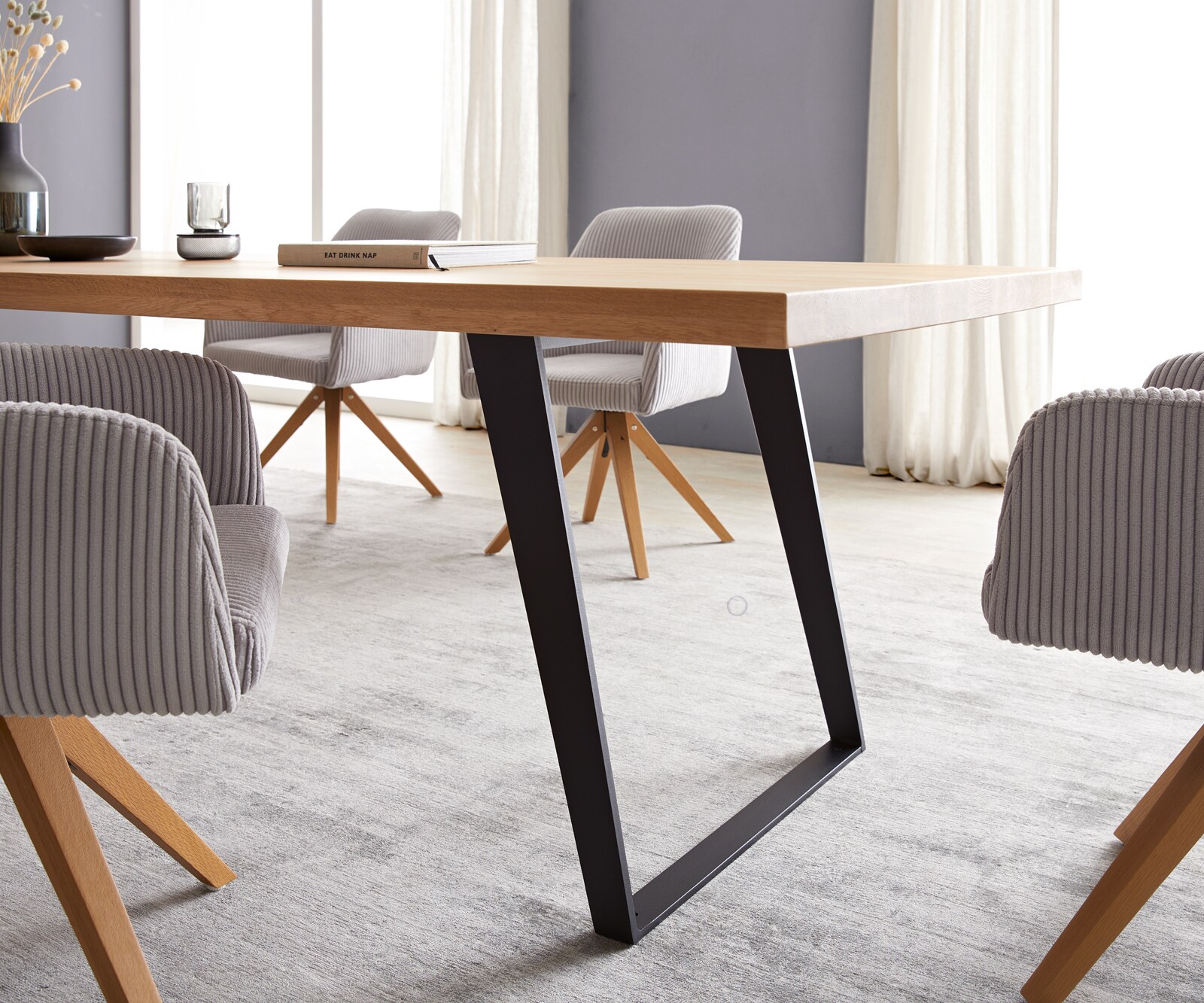 Маса 300x100 Дъб Натурал Метал под ъгъл Черен Edge 5