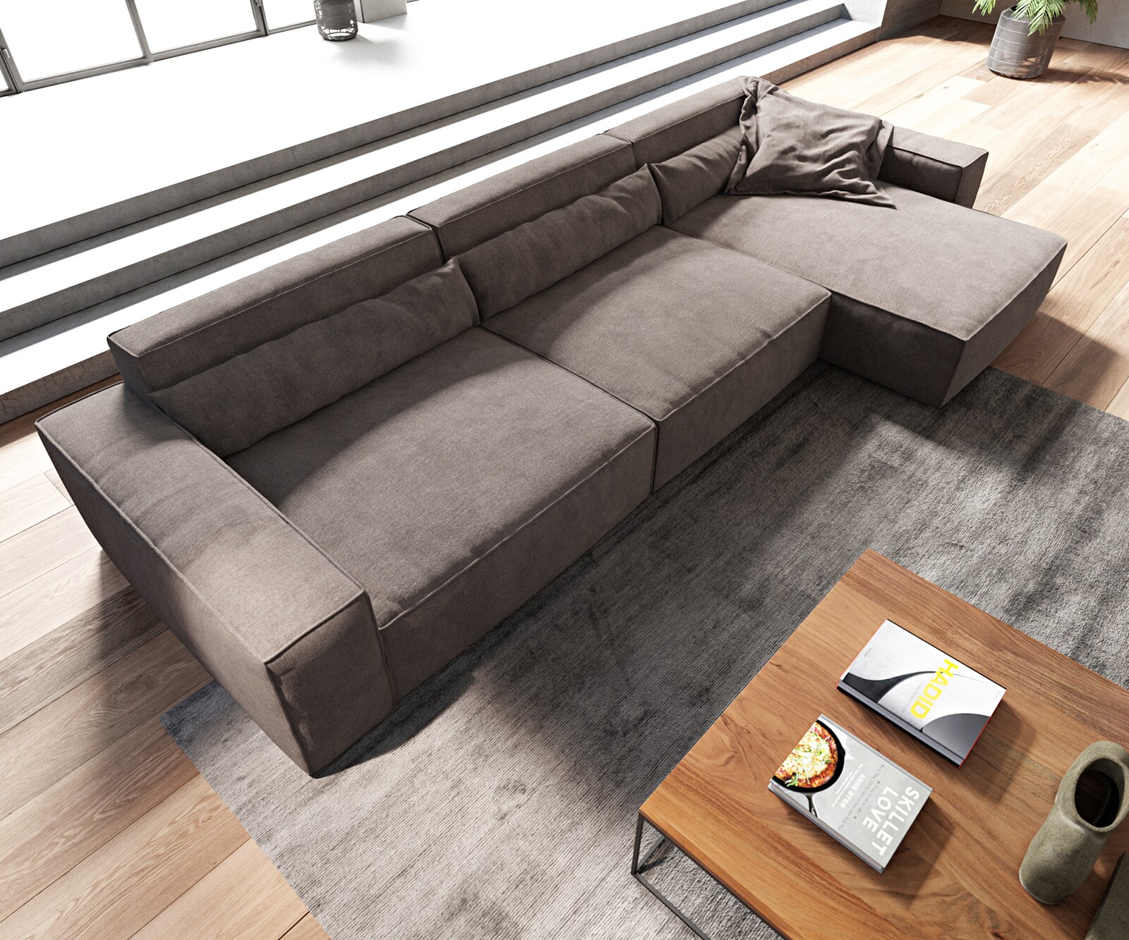 Ъглов диван XL 370x170 cm Микрофибър КакиКафяв Варианти лежанка Sirpio 3