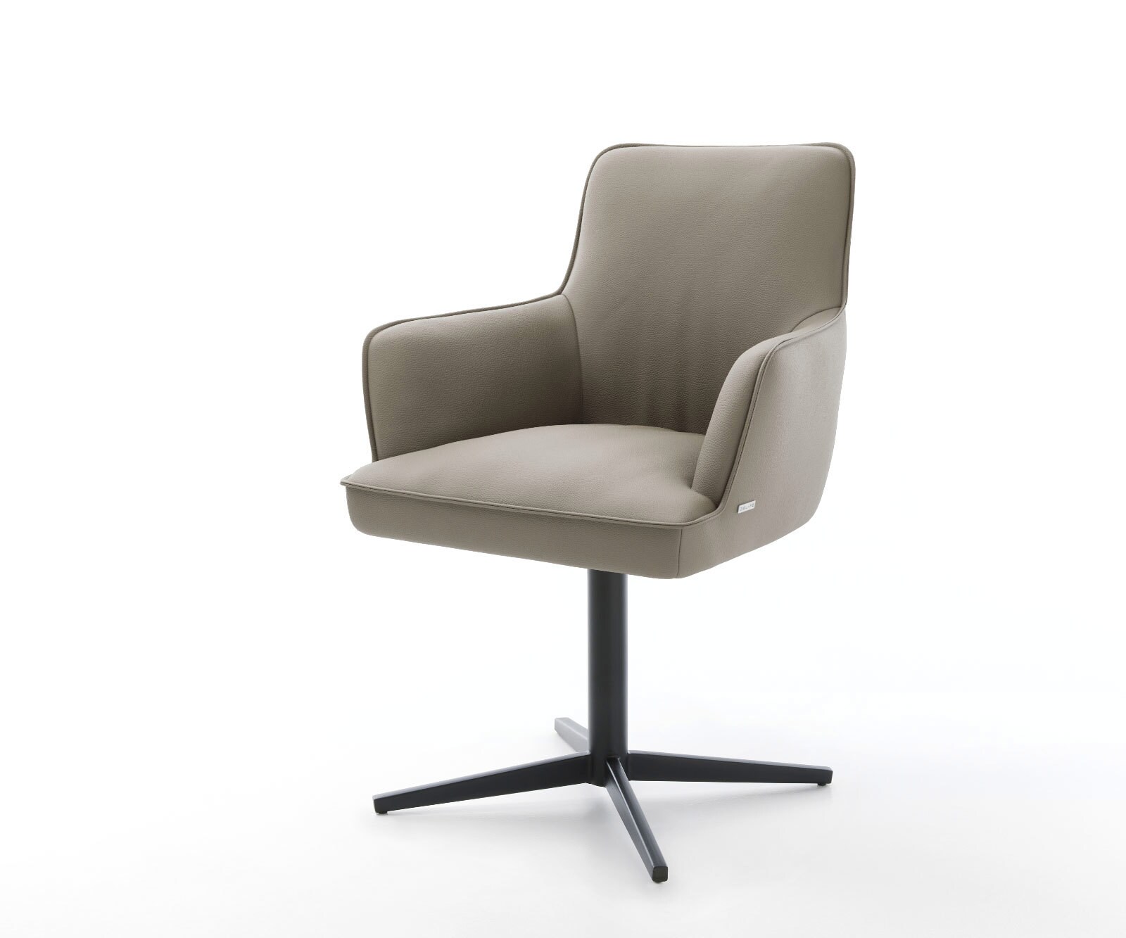 Врътящ се стол с подлакътници Естествена кожа Сиво-Кафяв Офис основа Черен 360° въртящ се Покет пружина Heira-Flex 1