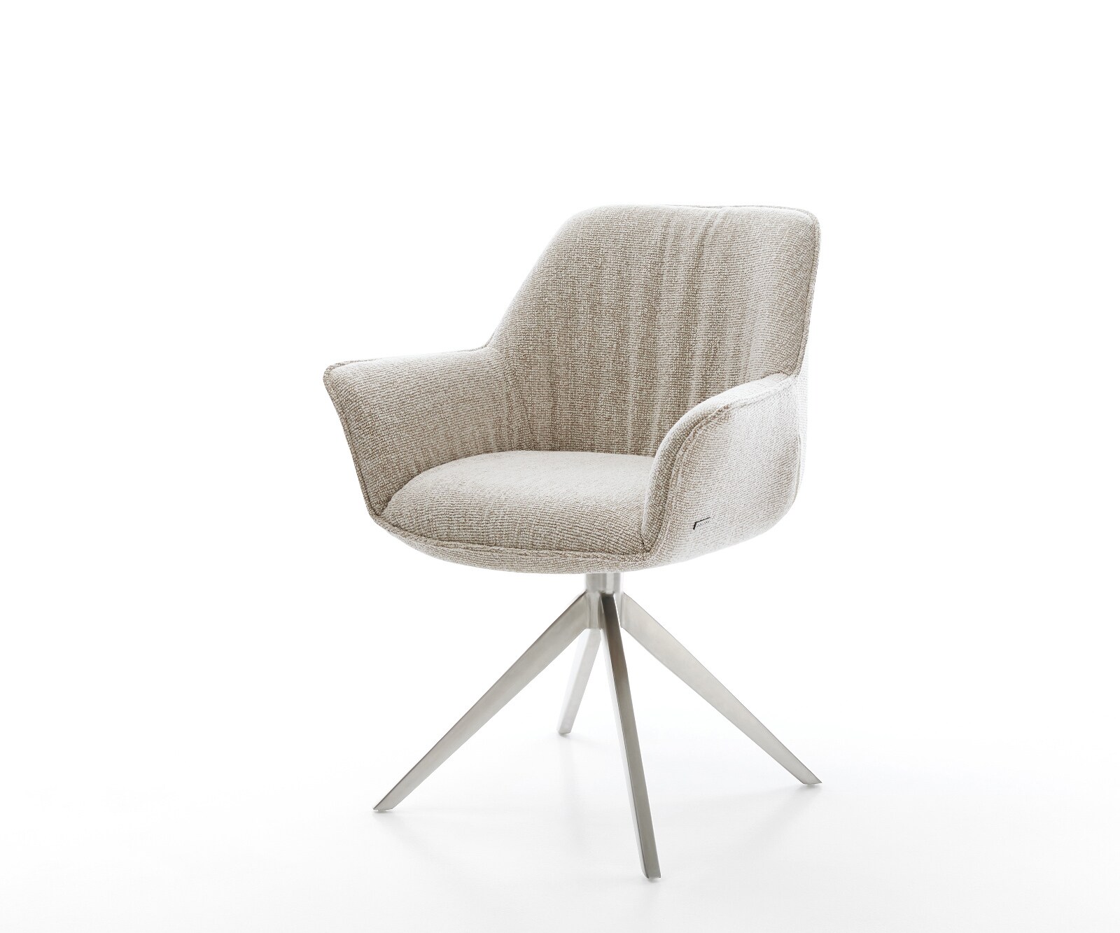 Въртящ се стол Keila-Flex с подлакътници Мека бежова тъкан Кръстосана рамка широка Неръждаема стомана Въртене на 360° Люлееща се функция