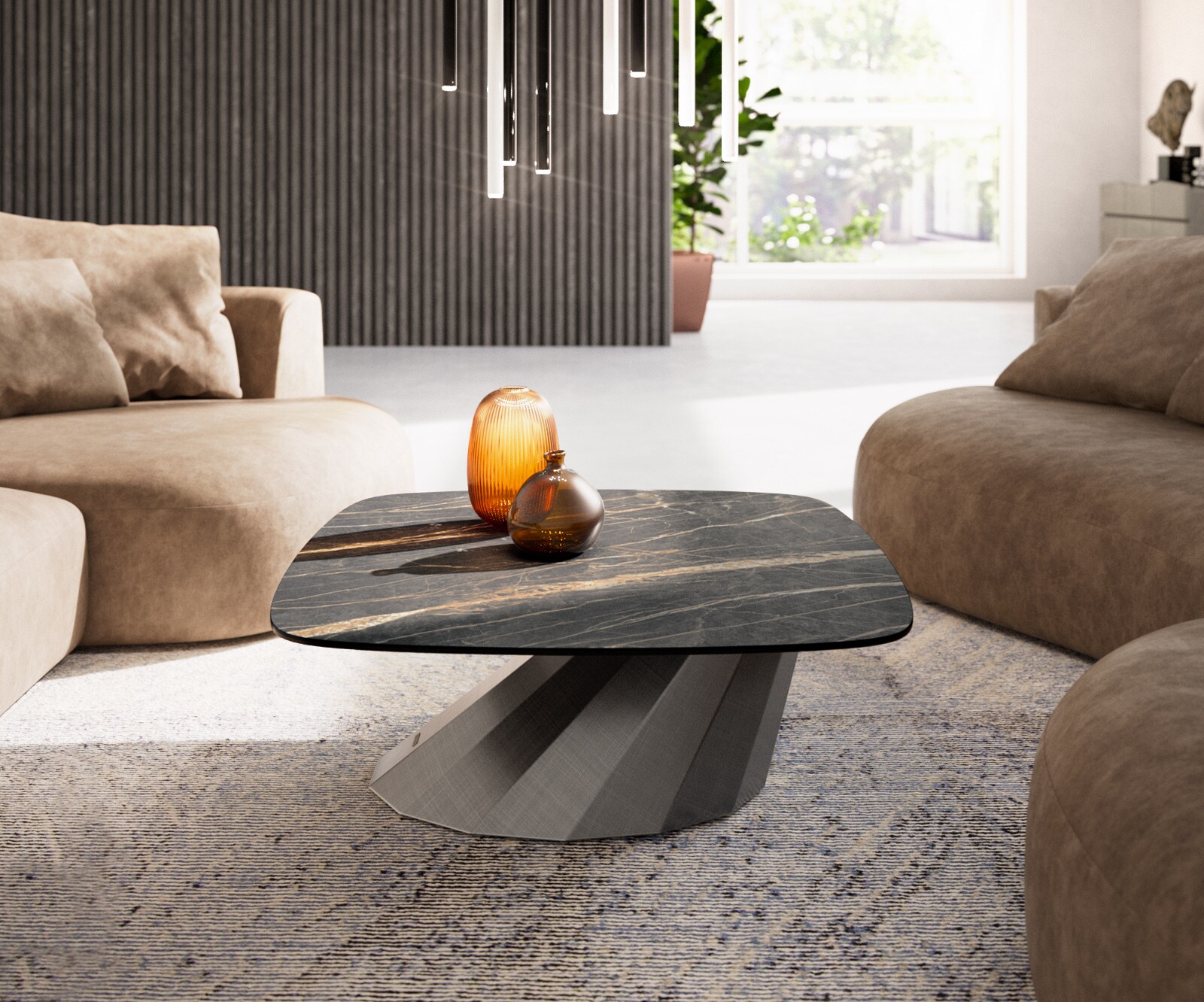 Масичка за кафе Edge Boot 90x90 cm керамика Laminam® Noir Desir Brown Parabi Metallic Silver 1