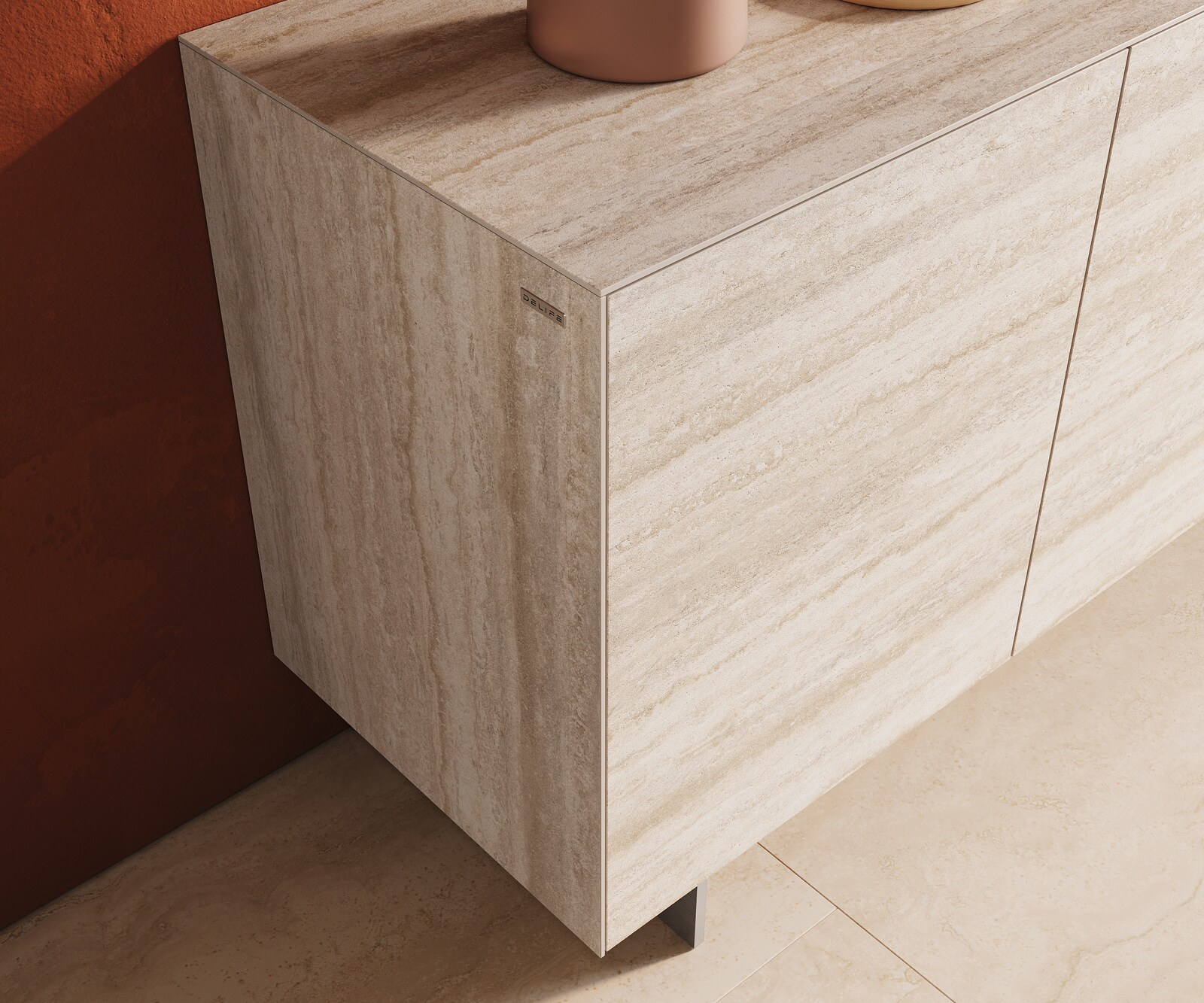 Бюфет Cuor 150 см Керамика Laminam® Travertino Bianco Крем-бяло 3 врати Основа неръждаема стомана 5