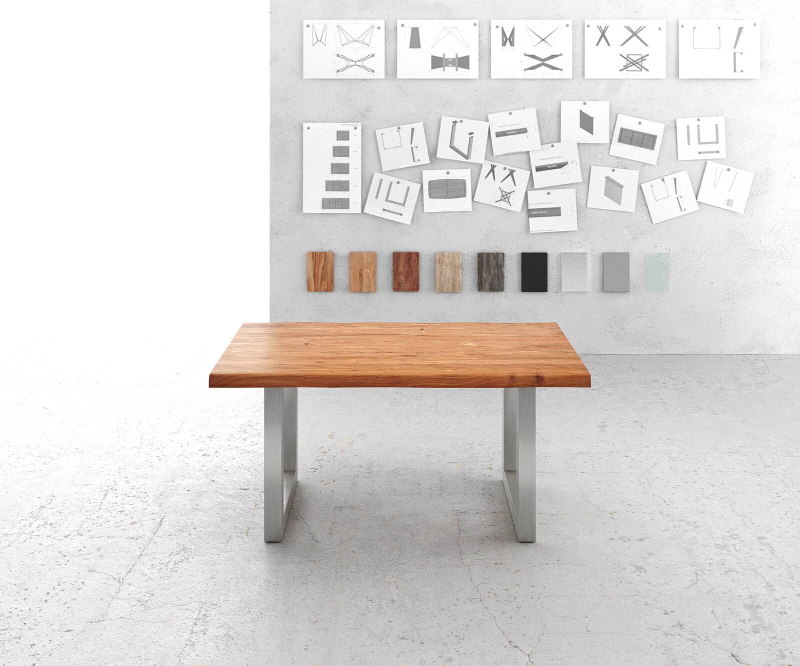 Маса 160x90cm XL Акация Натурал Неръждаема стомана Широк профил Edge 2