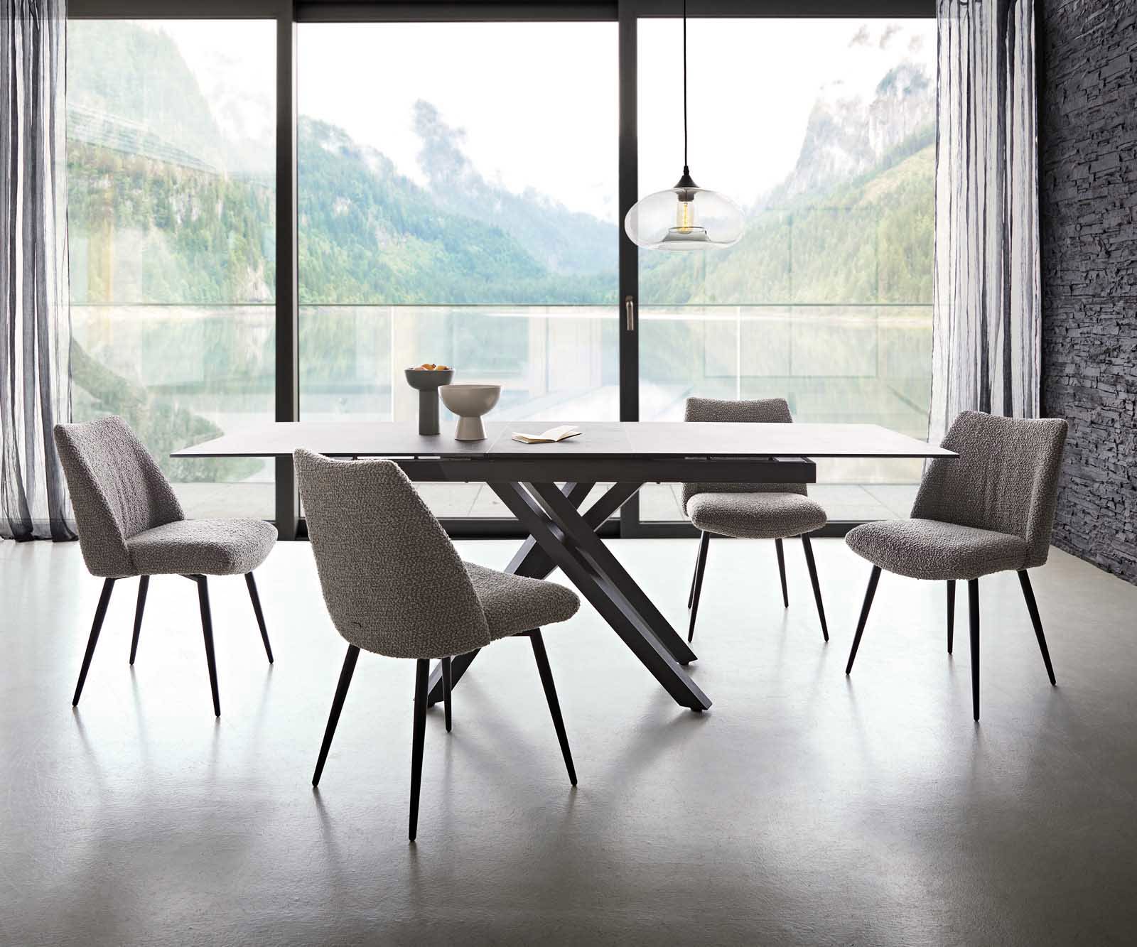 Трапезен стол Букле СребристСив 4 крака конични Черен Покет пружина Elso-Flex 5 Трапезен стол Букле СребристСив 4 крака конични Черен Покет пружина Elso-Flex 5