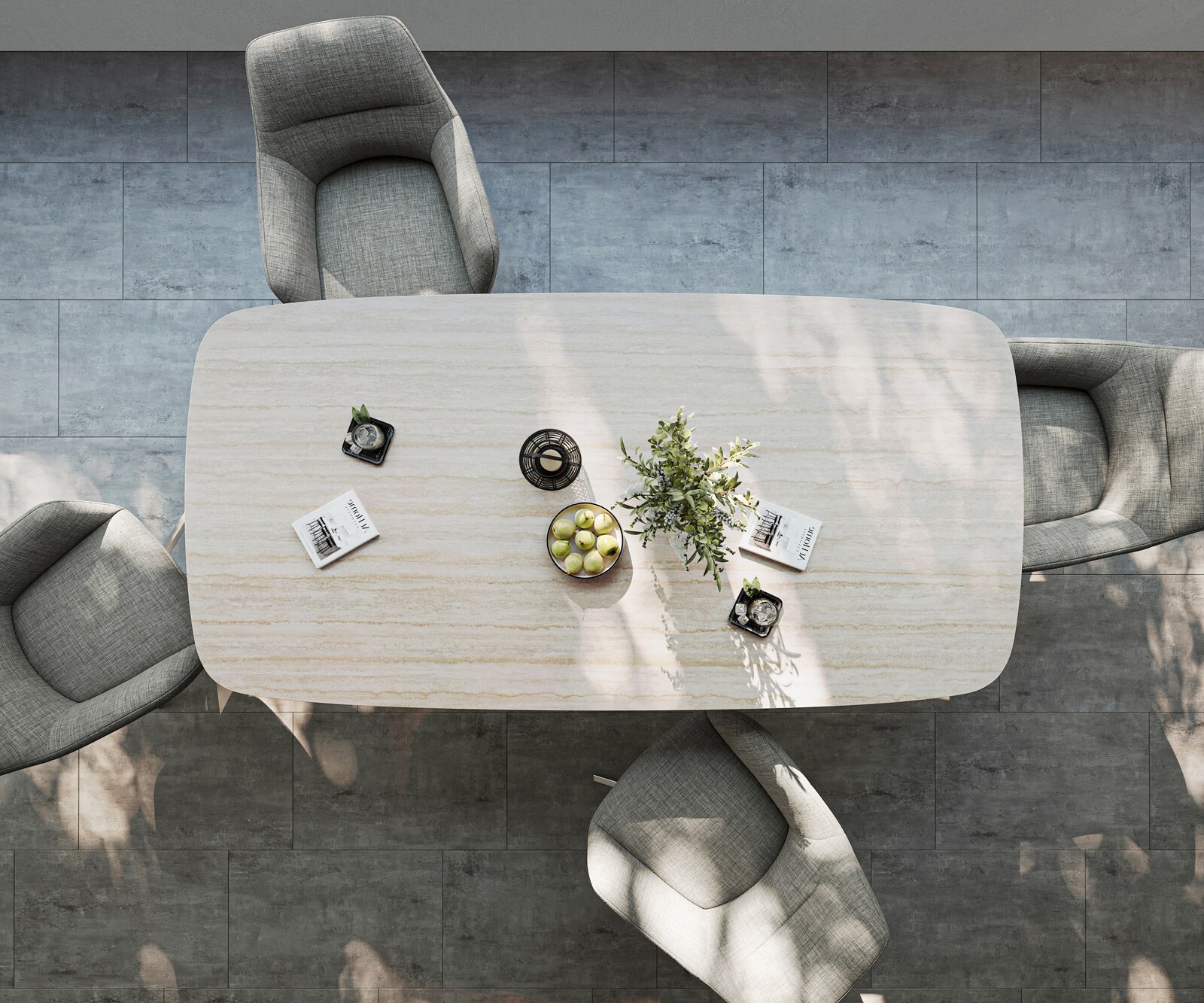 Маса Edge Boot 200x100 см, керамика Laminam „®“, Подходяща за външна употреба, Travertino Bianco, кремаво-бяла, кръстовидна конструкция, правоъгълна, неръждаема стомана 6