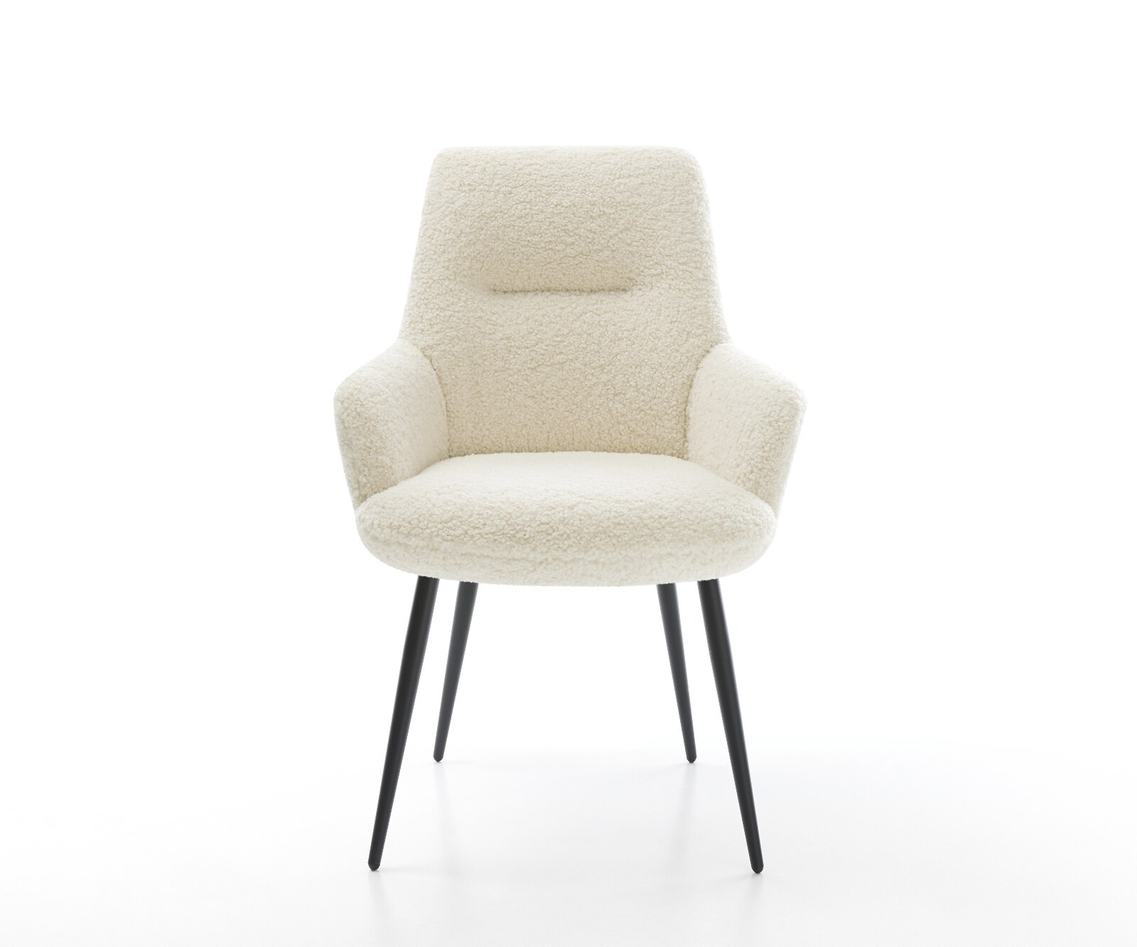 Трапезен стол Zelia-Flex с подлакътници от плюшен бежов плат, 4-основа заострена черна сърцевина с джобни пружини 2