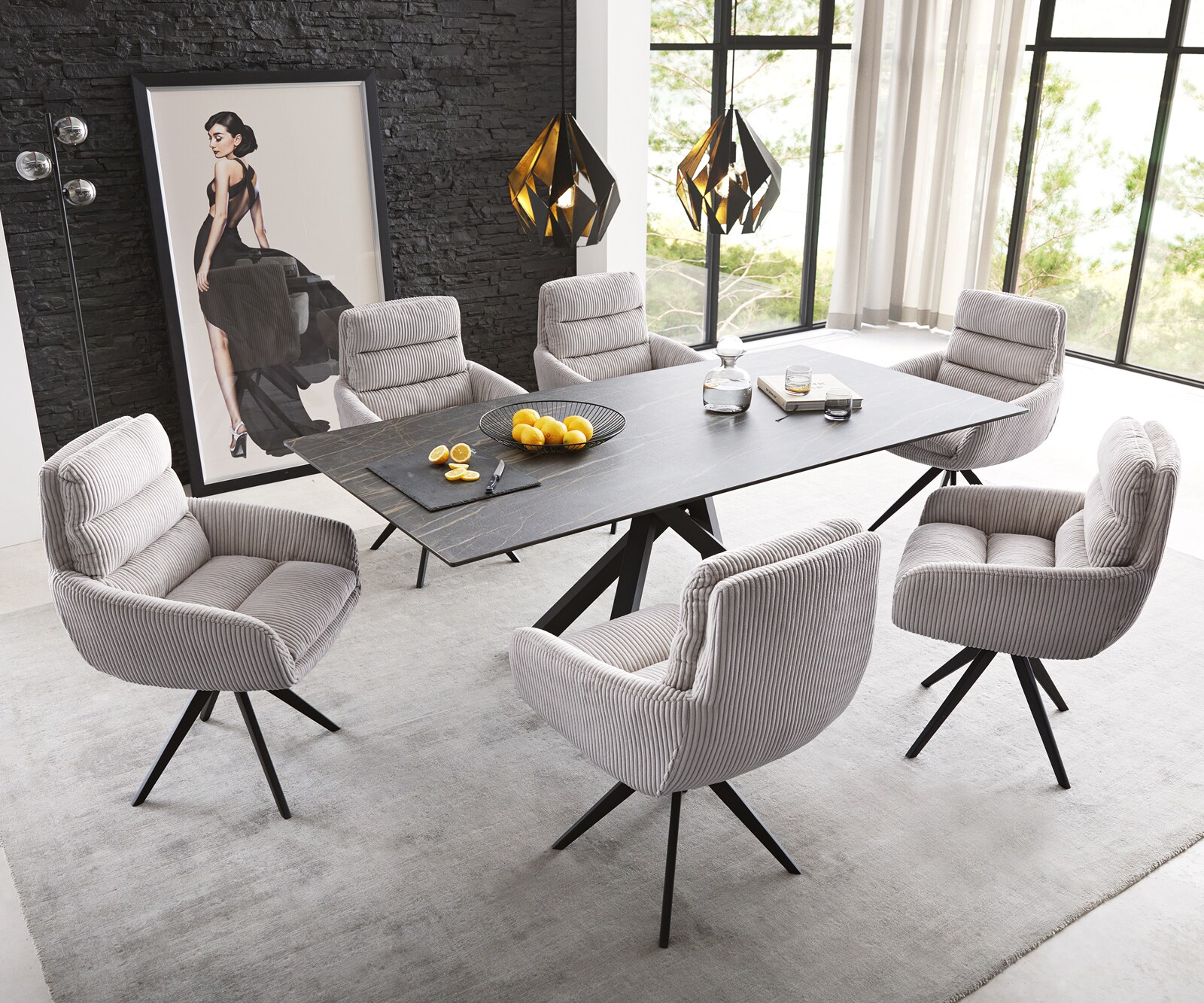 Врътящ се стол с подлакътници Корд СребристСив Конус крак  Черен 180° въртящ се Abelia-Flex 3 Врътящ се стол с подлакътници Корд СребристСив Конус крак  Черен 180° въртящ се Abelia-Flex 3