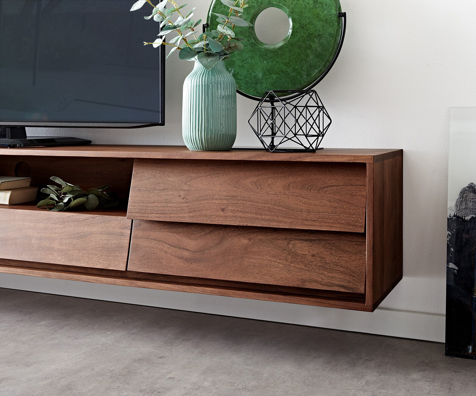 ТВ шкаф 240x35 cm Акация Кафяв 2 Врати 2 Чекмеджета висящ Eloi 6