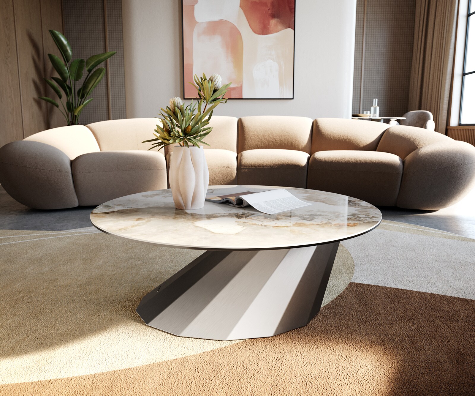 Кръгла масичка за кафе Edge 90x90 cm керамика Minas Melange Parabi матирана неръждаема стомана 4