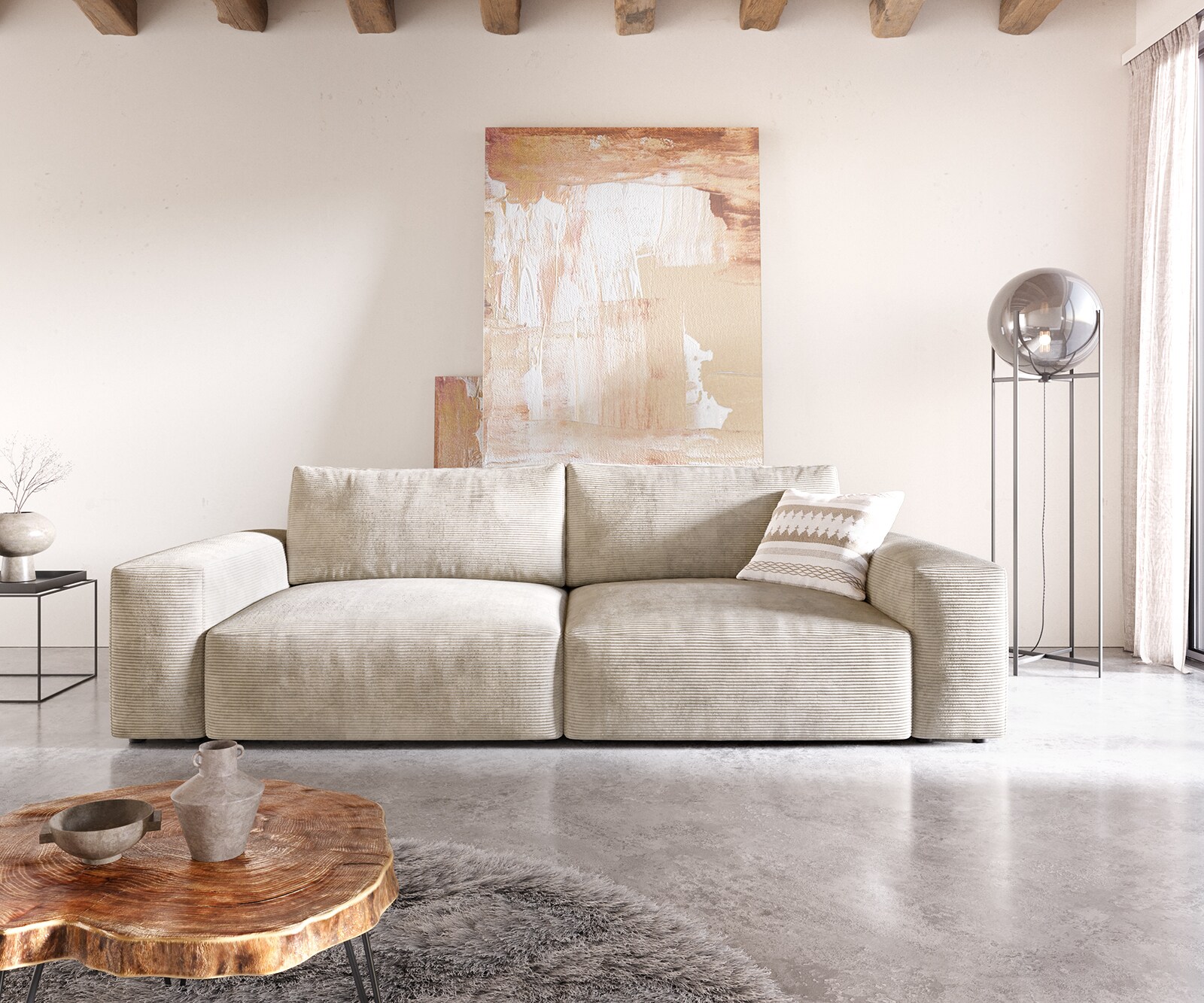 Голям диван XL 270x130 cm Рипс Бежов Lanzo 1