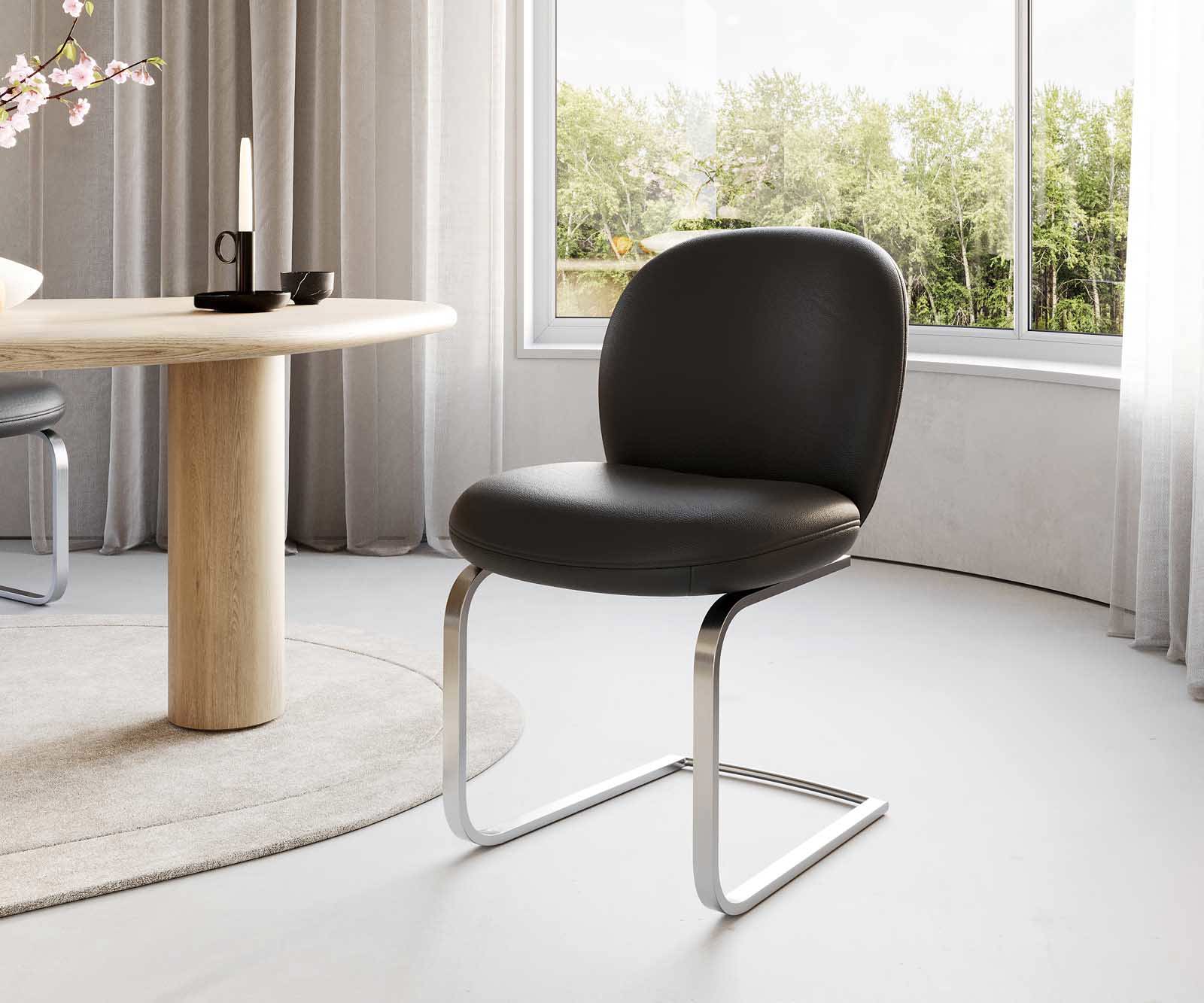 Люлеещ стол Естествена кожа Черен Конзолен крак плосък Неръждаема стомана Покет пружина Nube-Flex 1