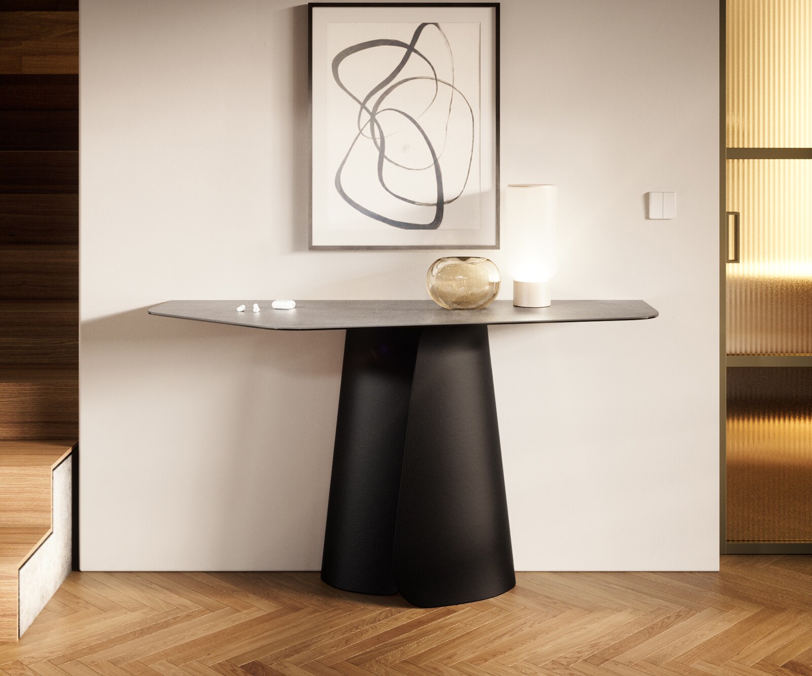 Конзолна маса Edge Polygonal 140x50 см, керамика, бетон, сиво, Livos, метал, черно 4