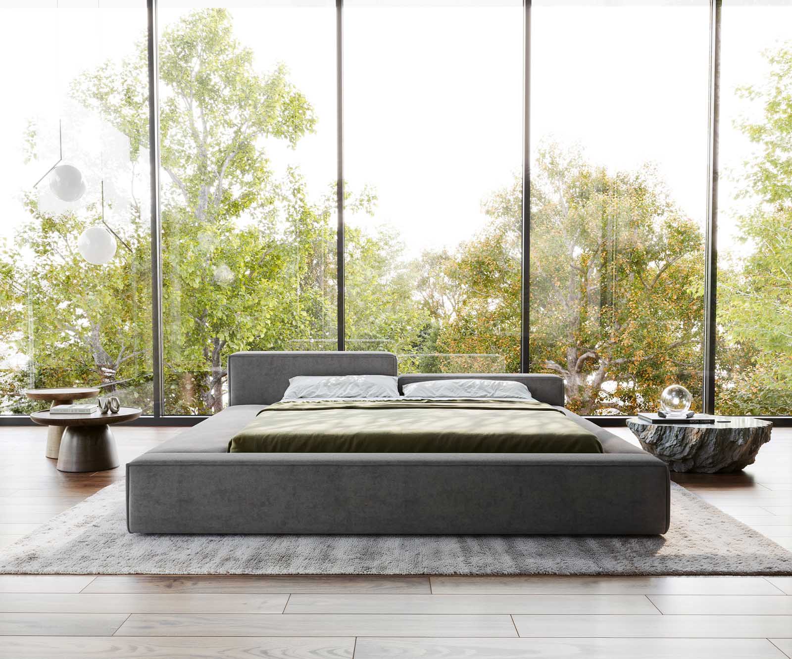 Тапицирано легло Kalinea 180x200 cm микрофибър сиво 1 Тапицирано легло Kalinea 180x200 cm микрофибър сиво 1