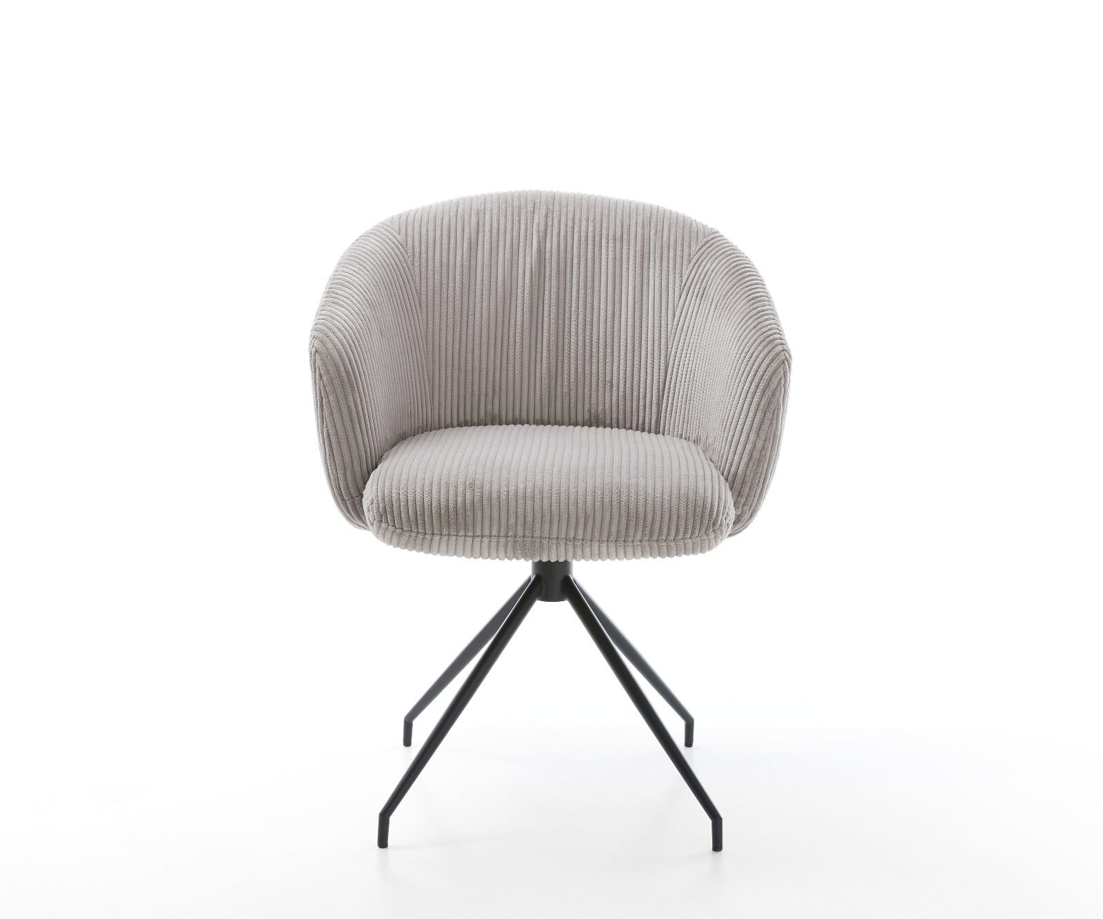 Врътящ се стол с подлакътници Корд СребристСив Конус крак кръгъл Черен 180° въртящ се Покет пружина Caja-Flex 2