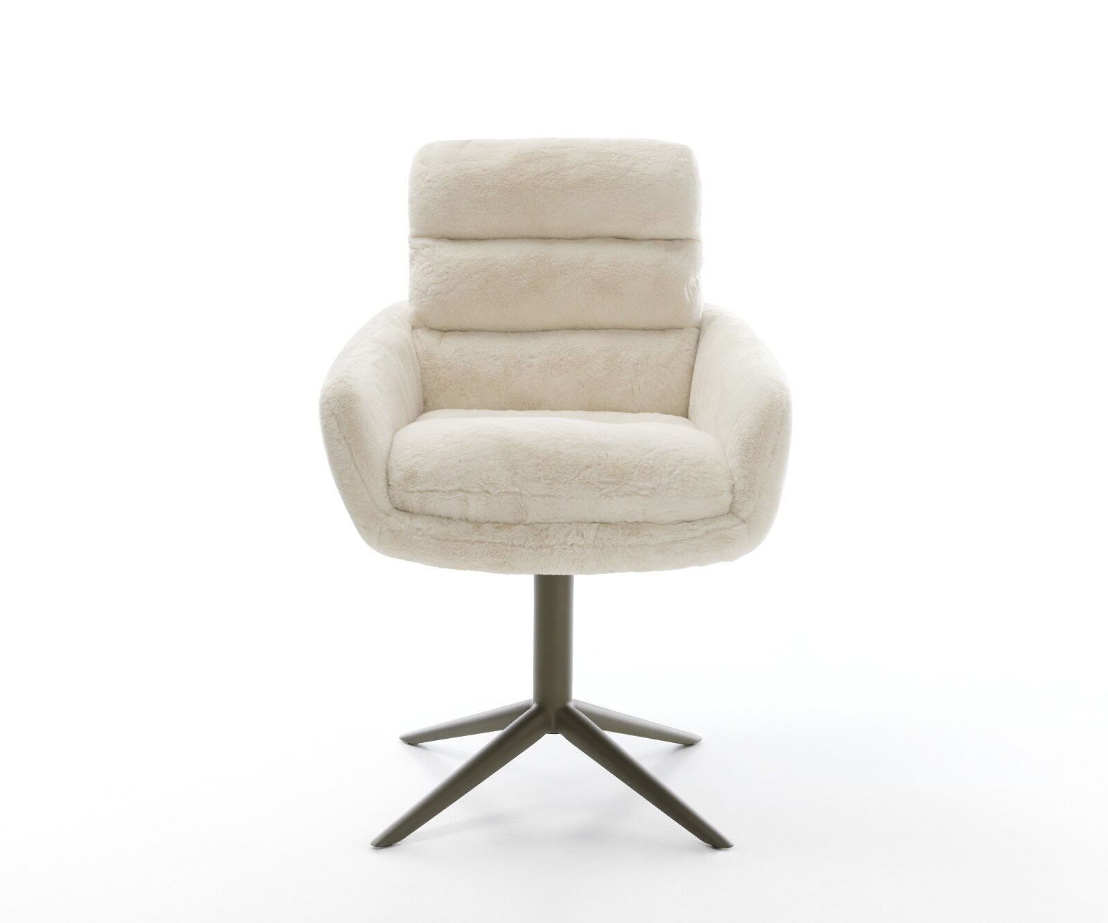 Въртящ се стол Abelia-Flex с подлакътници плюшена кремаво-бяла основа ефектно покритие титан 360° въртяща се люлееща се функция 2