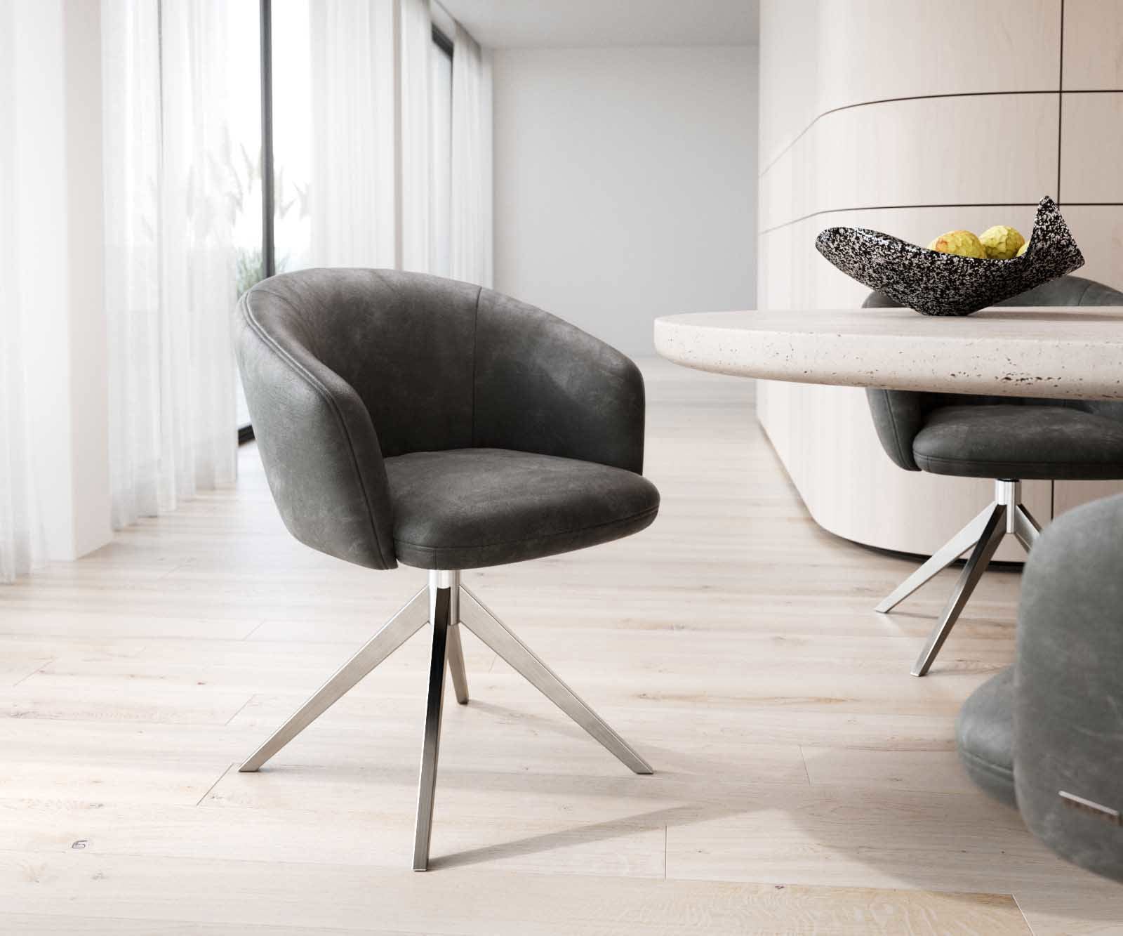 Врътящ се стол с подлакътници Антрацит Винтидж Конус крак плосък Неръждаема стомана 360° въртящ се Покет пружина Caja-Flex Врътящ се стол с подлакътници Антрацит Винтидж Конус крак плосък Неръждаема стомана 360° въртящ се Покет пружина Caja-Flex