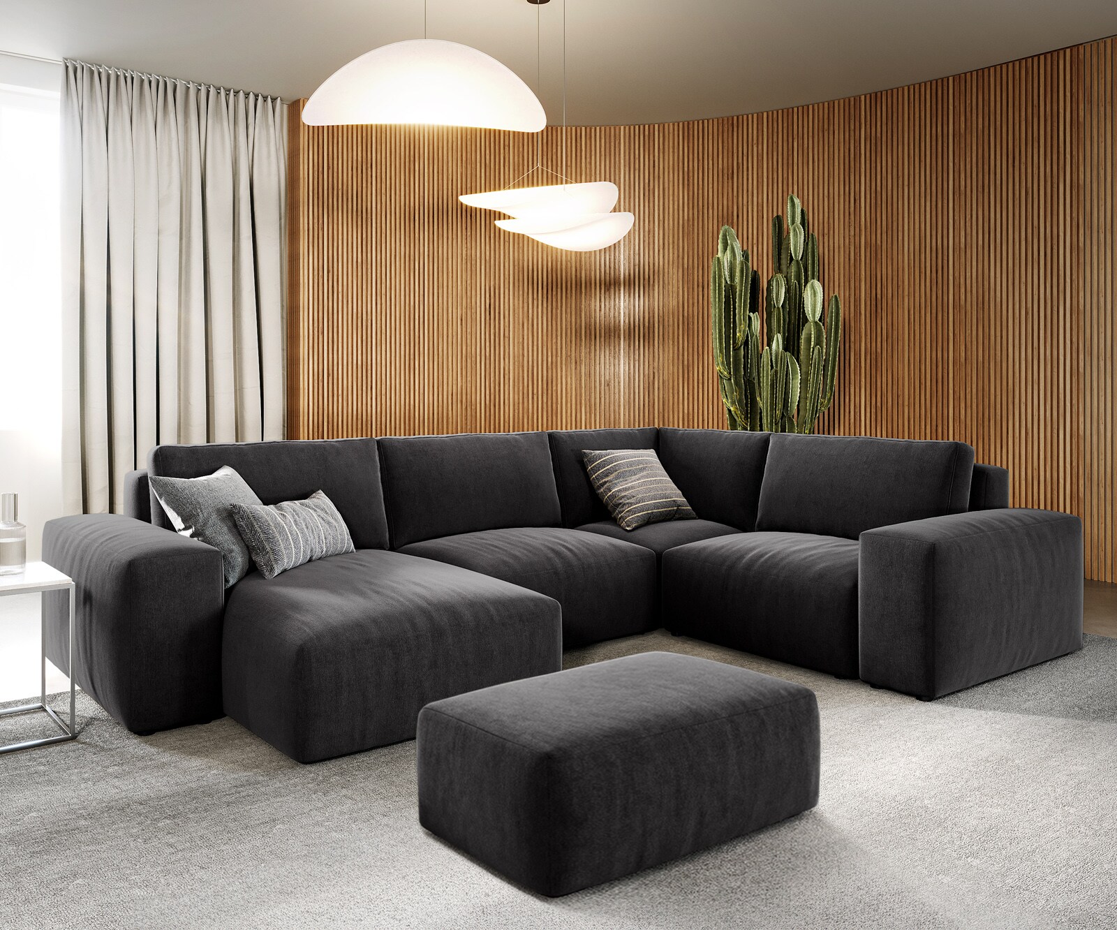 Холна гарнитура Lanzo 300x210 cm микрофибър черен Променлива с осман 1