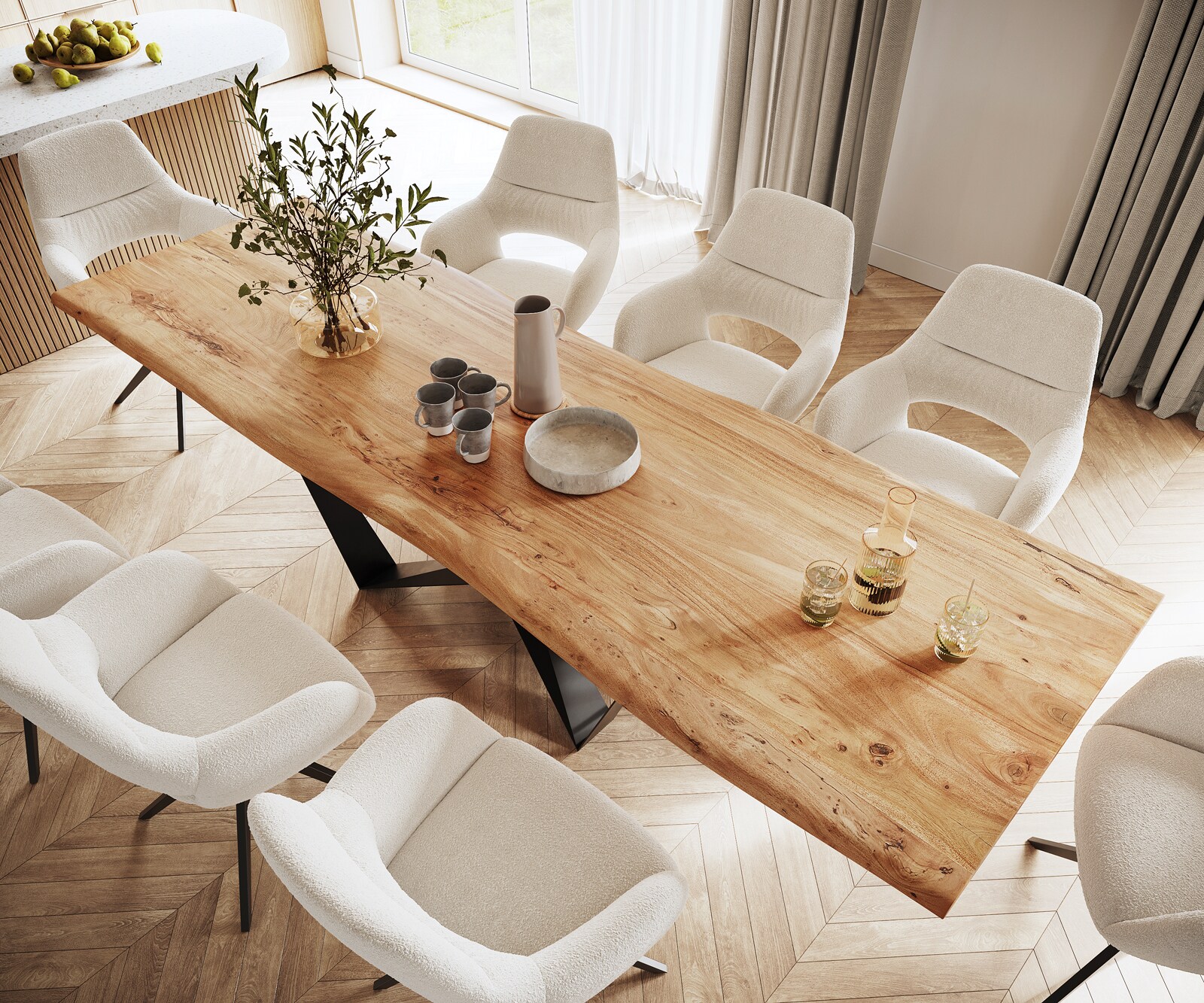 Маса 300x100 Акация Натурал Spider плоска стомана Черен Edge 3