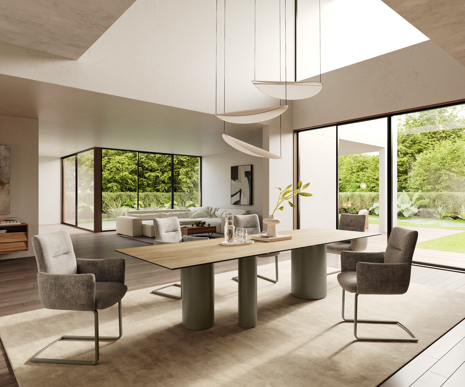 Трапезна маса Edge 300x100, керамика Laminam „®“, цвят „Sabbia“ (дъбов), Troa, метал, ефект „Титан“ 6