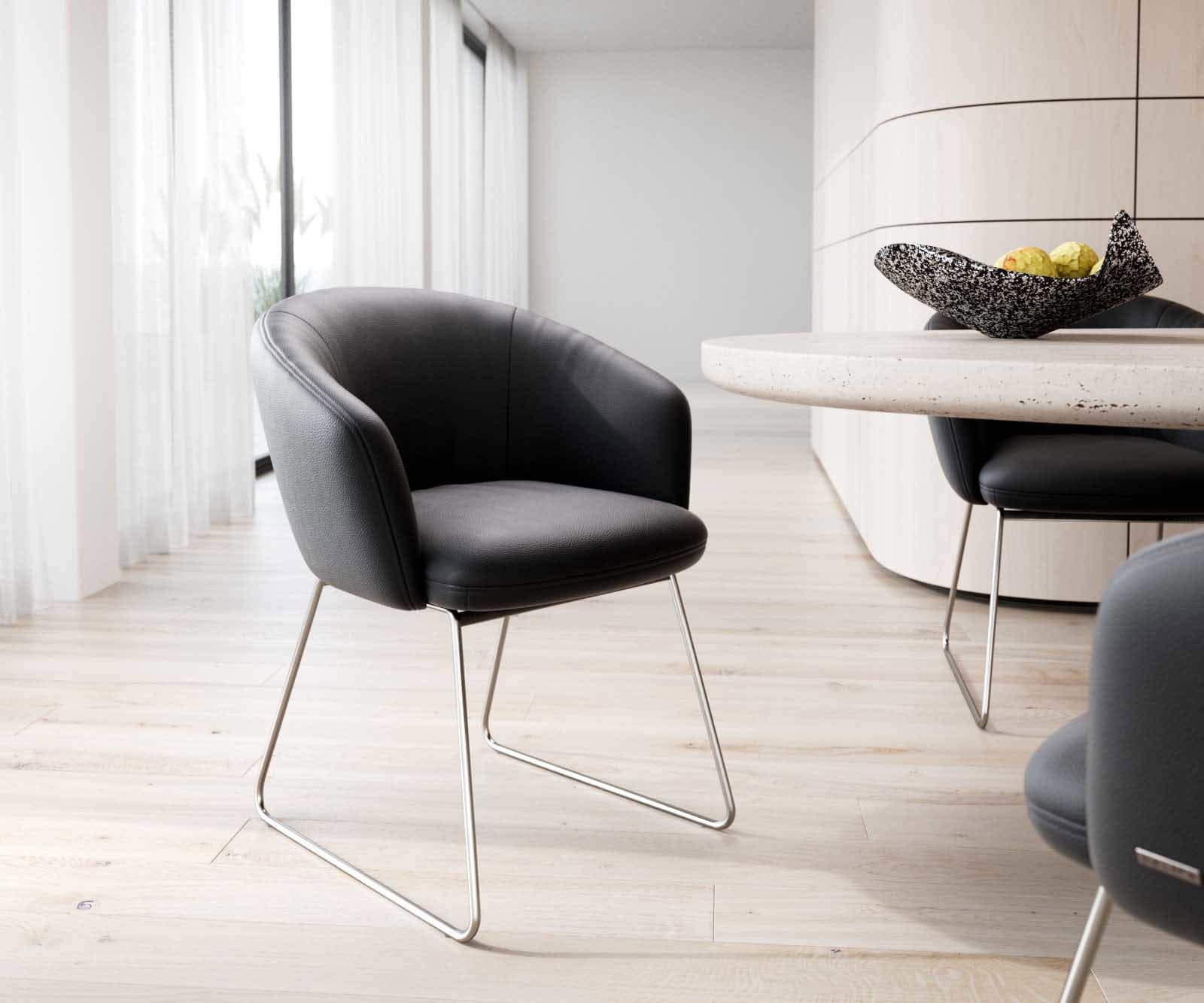 Стол Естествена кожа Черна Извити крака Неръждаема стомана Покет пружина Caja-Flex Стол Естествена кожа Черна Извити крака Неръждаема стомана Покет пружина Caja-Flex