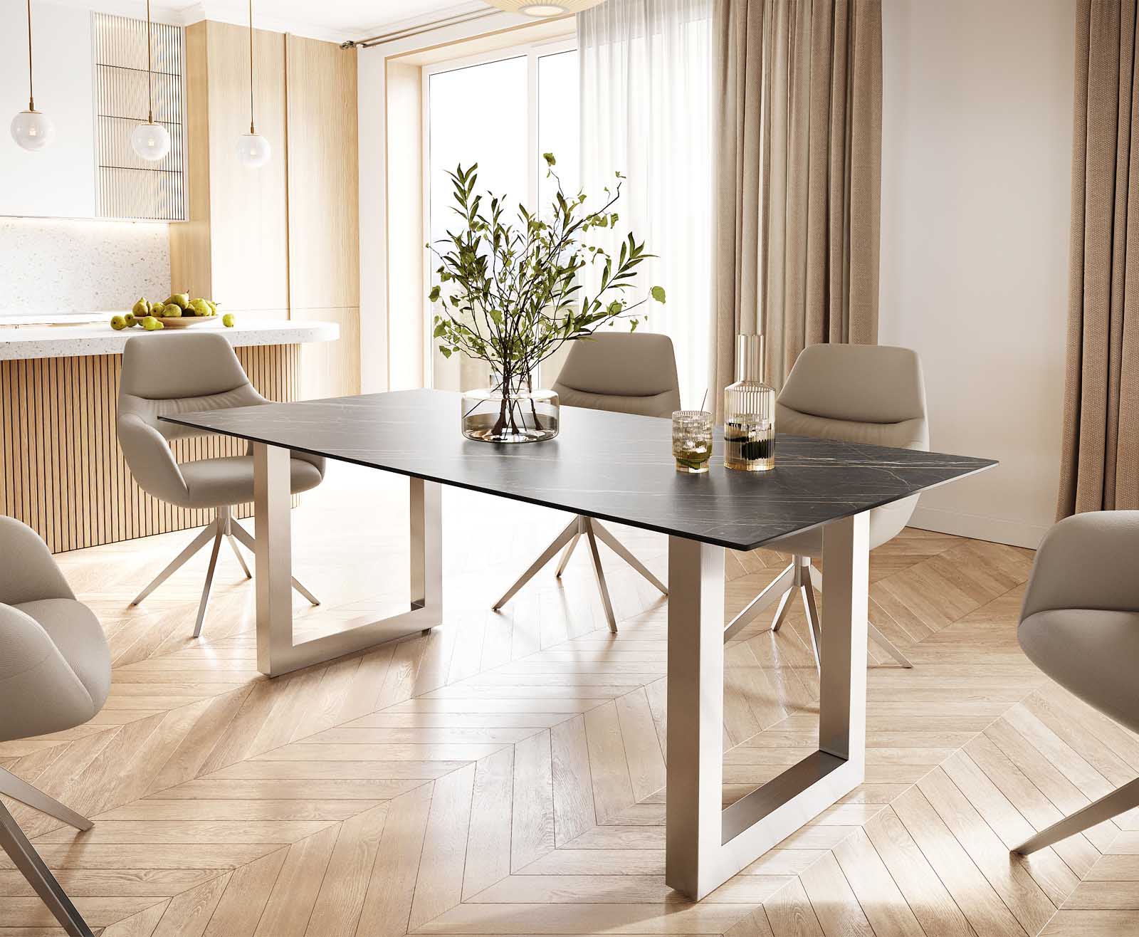 Маса 200x100 Keramik Laminam® Noir Desir Кафяв Неръждаема стомана Широк профил Edge