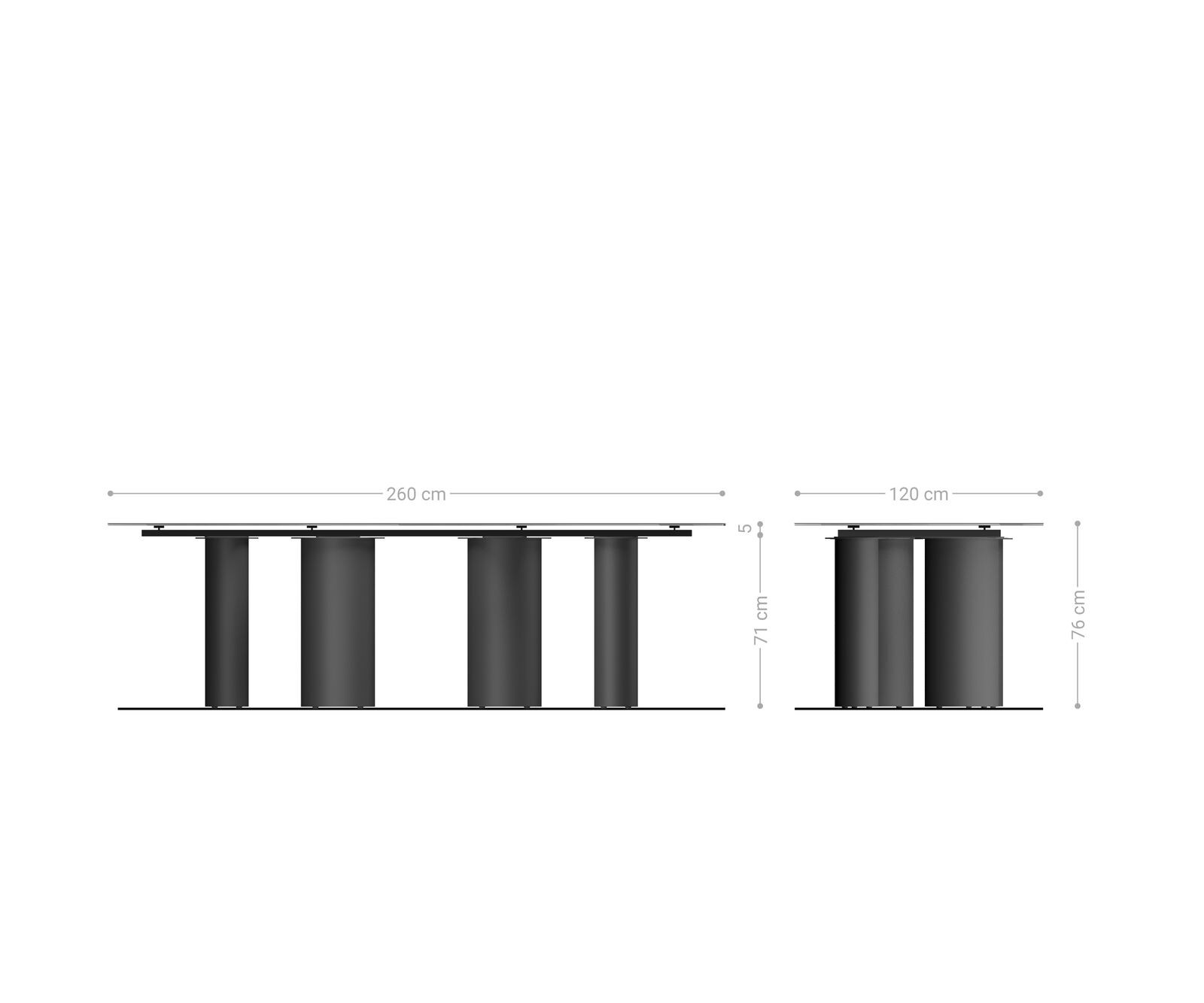 Трапезна маса Edge Boot 260x120 см, керамика Laminam „®“, „Nero Greco“, антрацит, метални колони, черно 7