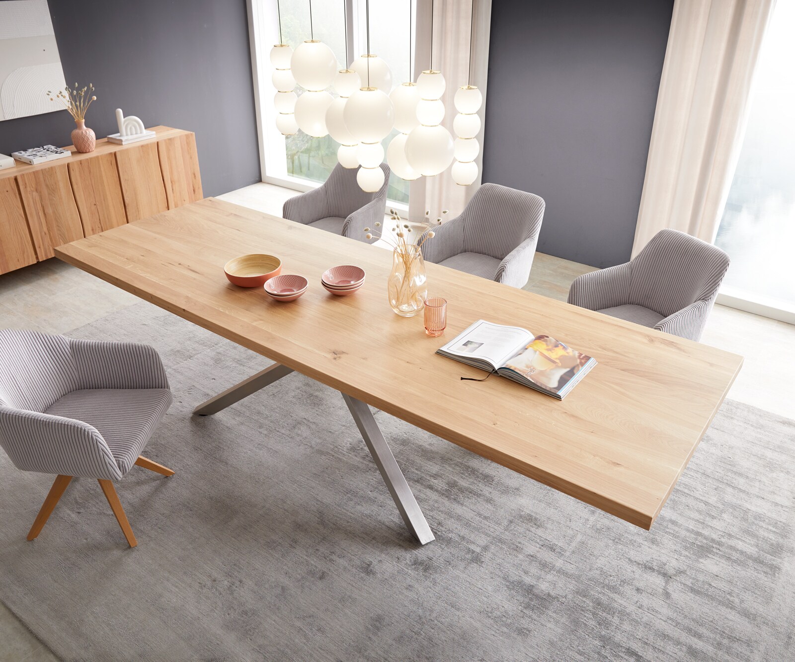 Маса 300x100 Дъб Натурал КръстРамка Правоъгълник Неръждаема стомана Edge 3